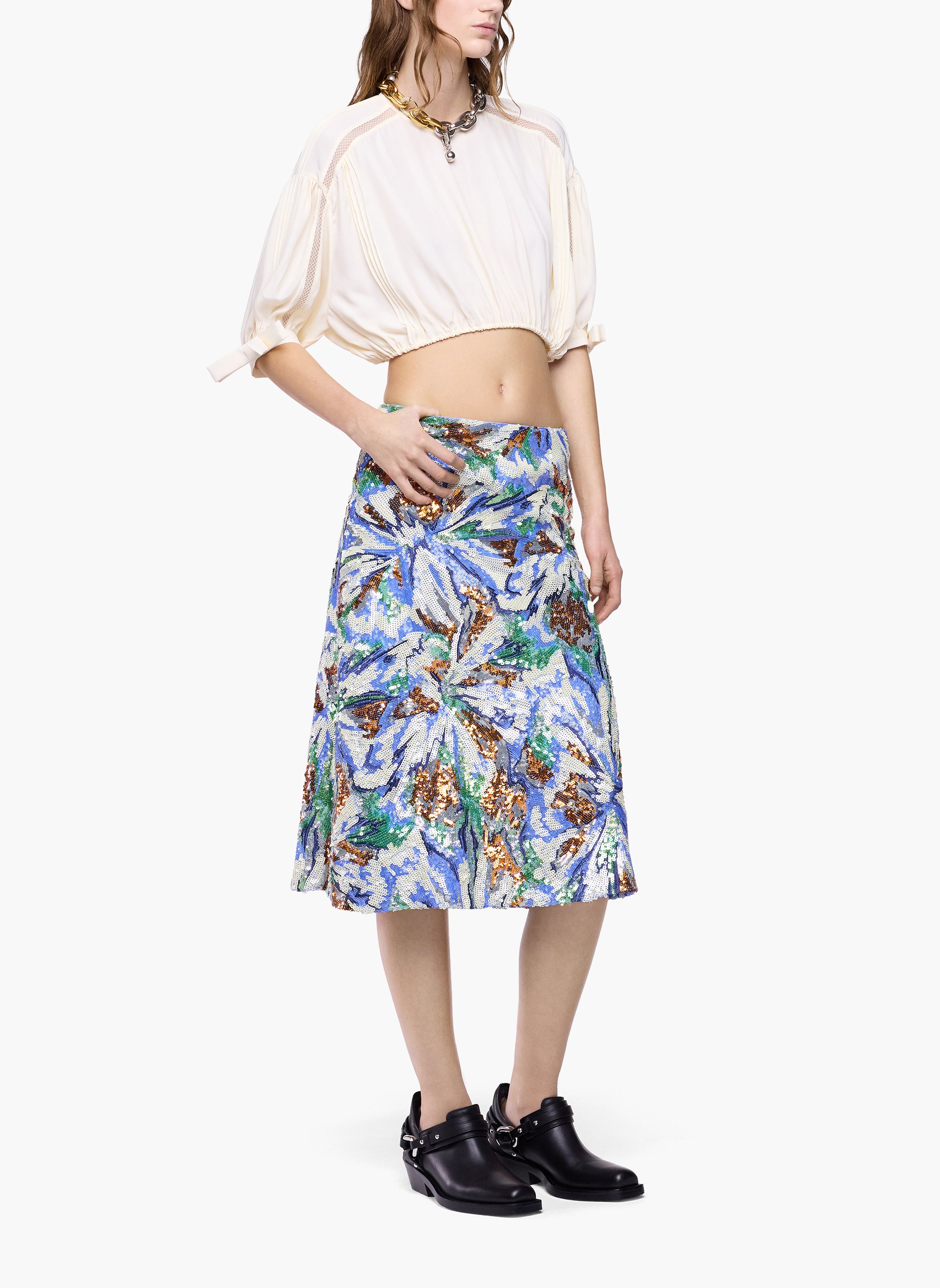 Top court en crêpe de viscose avec manches bouffantes RABANNE Blanc