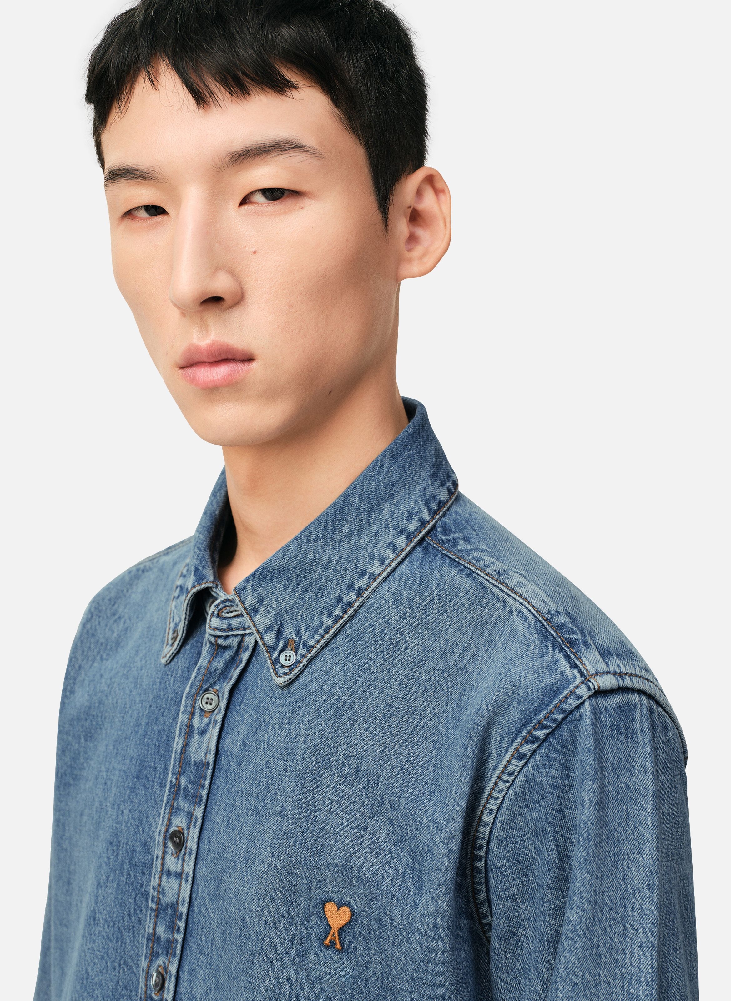 Chemise col boutonné ami de coeur en coton unisexe Bleu