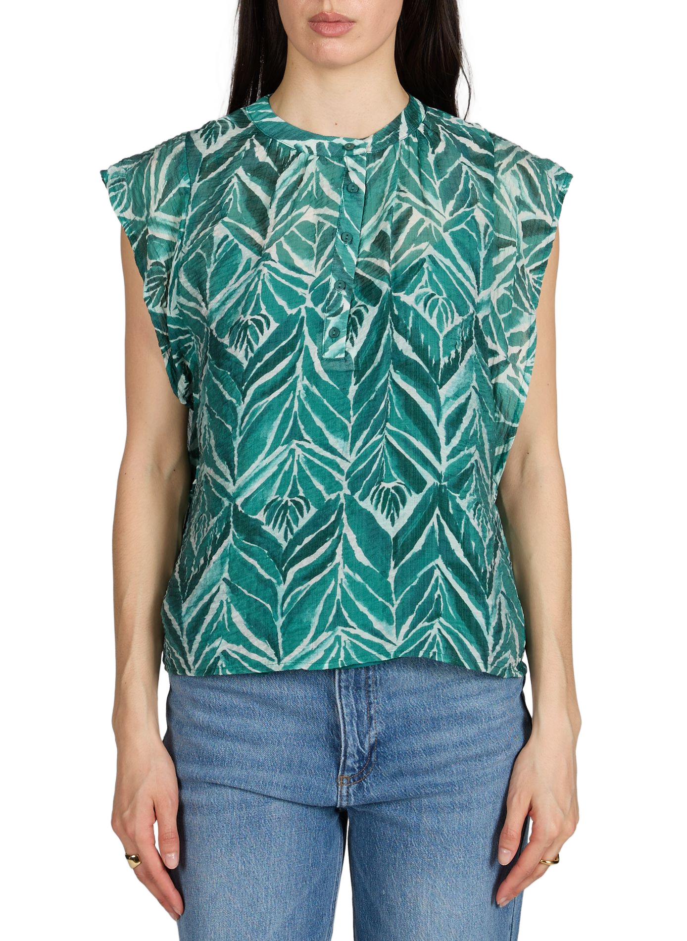 Printed top with officer collar VILA Blue