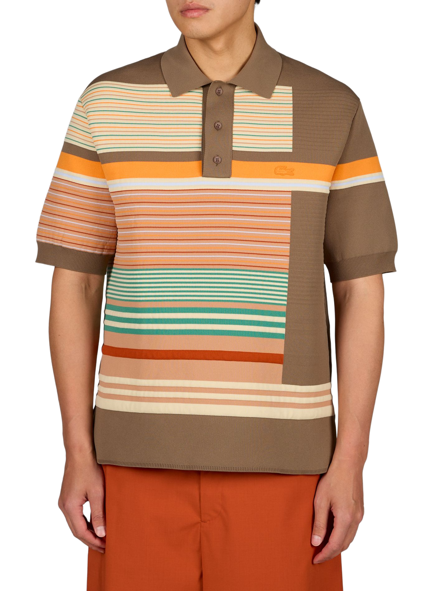 Polo neck thick striped knit sweater LACOSTE Multicolour