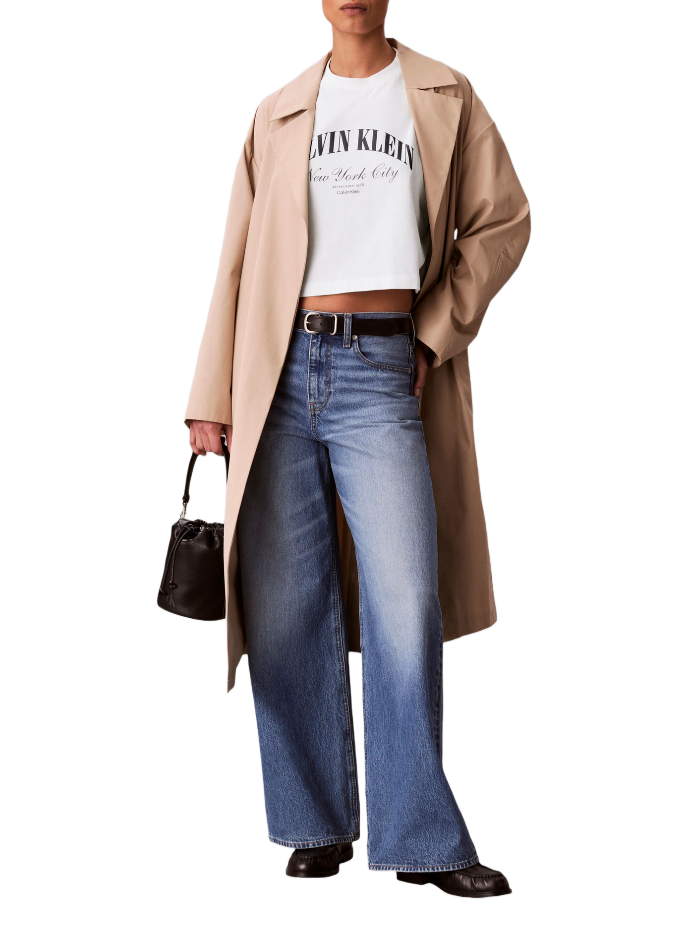 T-shirt cropped imprimé en coton CALVIN KLEIN White