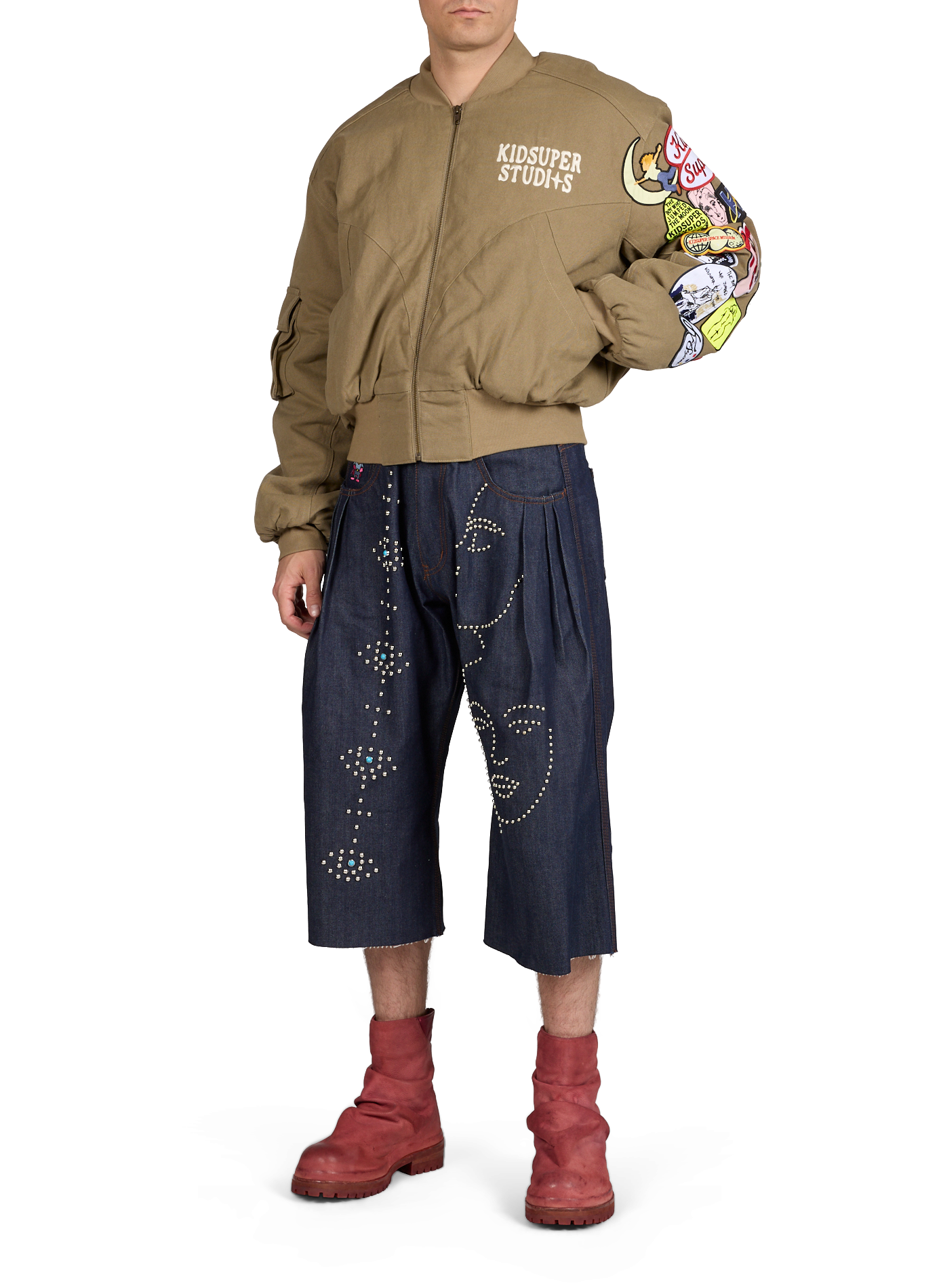 Bomber à écussons et logo brodé en coton KIDSUPER Kaki