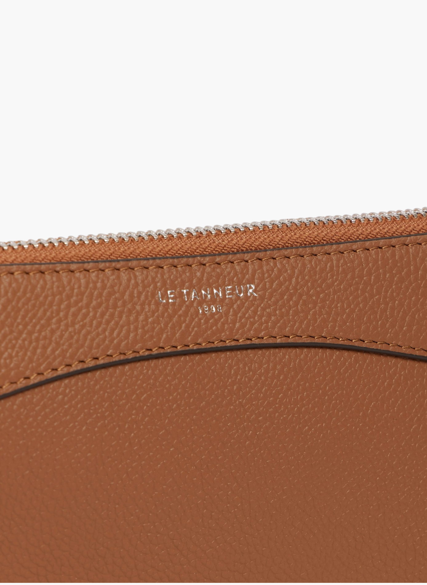 Pochette zippée en cuir grainé LE TANNEUR Marron
