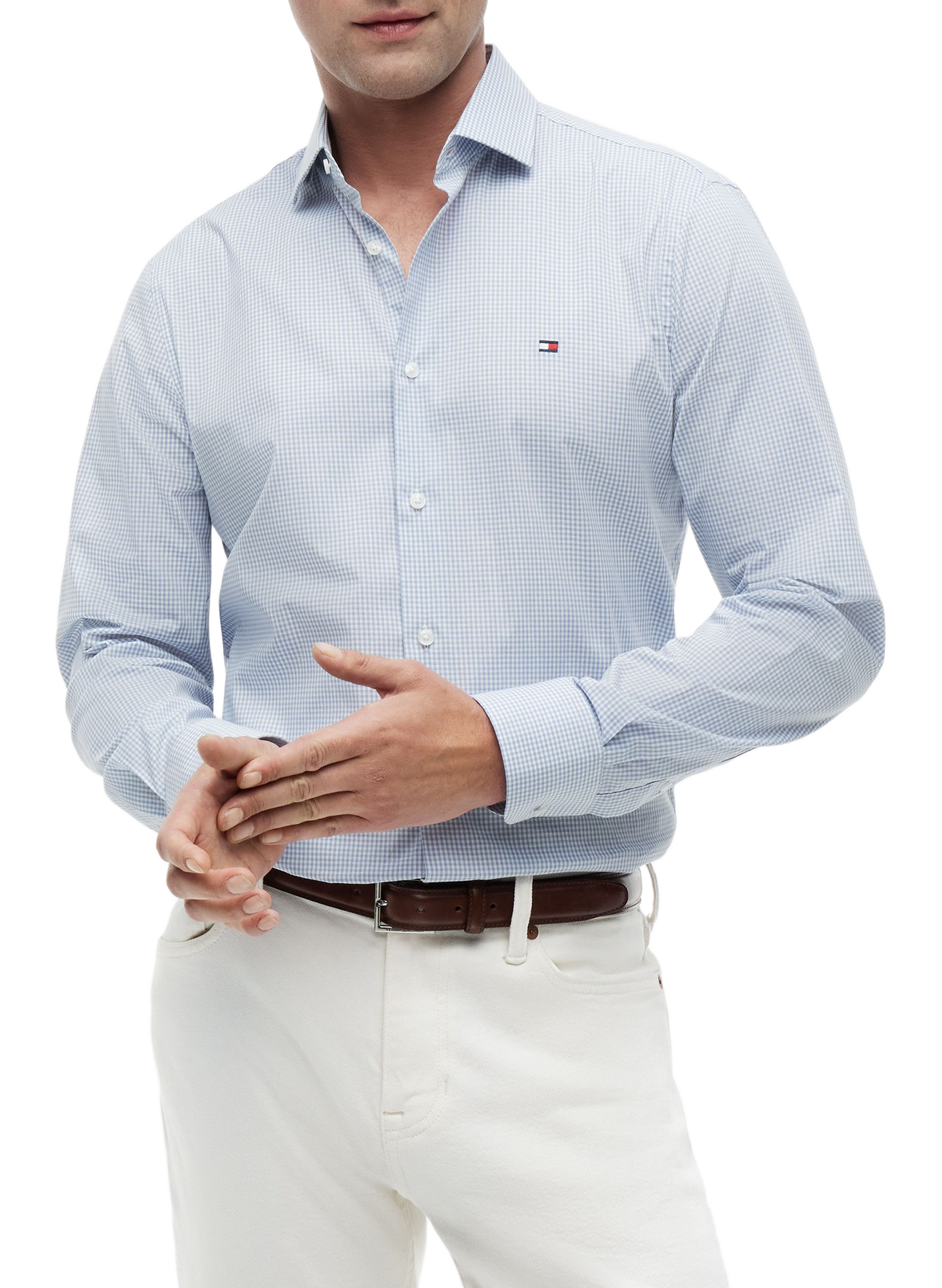 Chemise droite en coton organique mélangé TOMMY HILFIGER Bleu