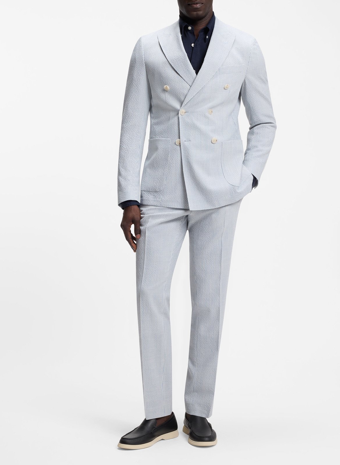 Chemise en lin col classique BOSS Bleu