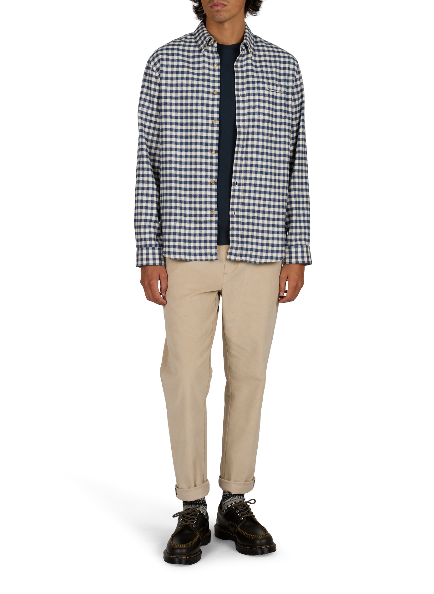 Straight fit button-down collar checkered cotton shirt MAISON LABICHE Blue