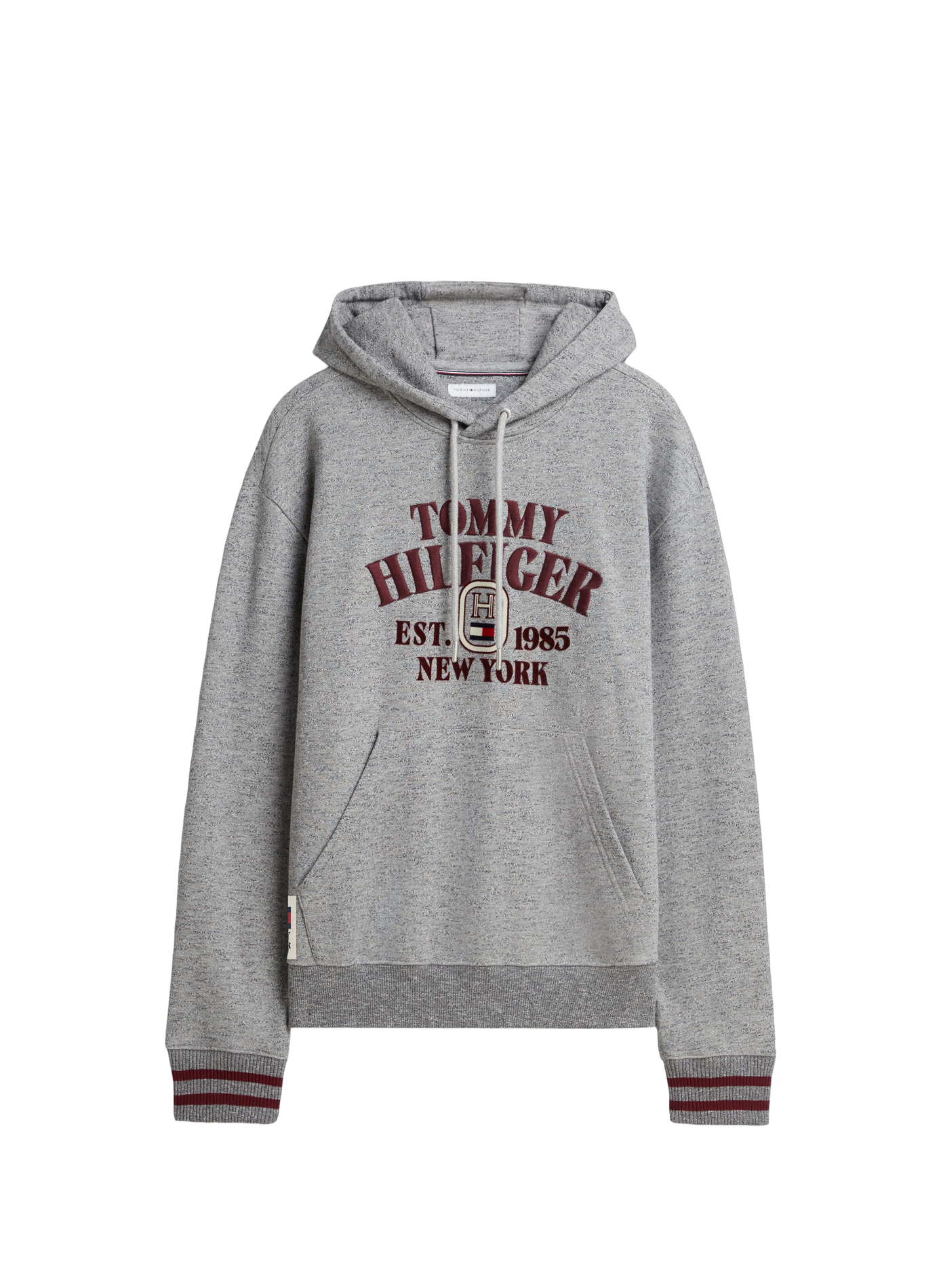 Sweat droit à capuche brodé en coton TOMMY HILFIGER Gris