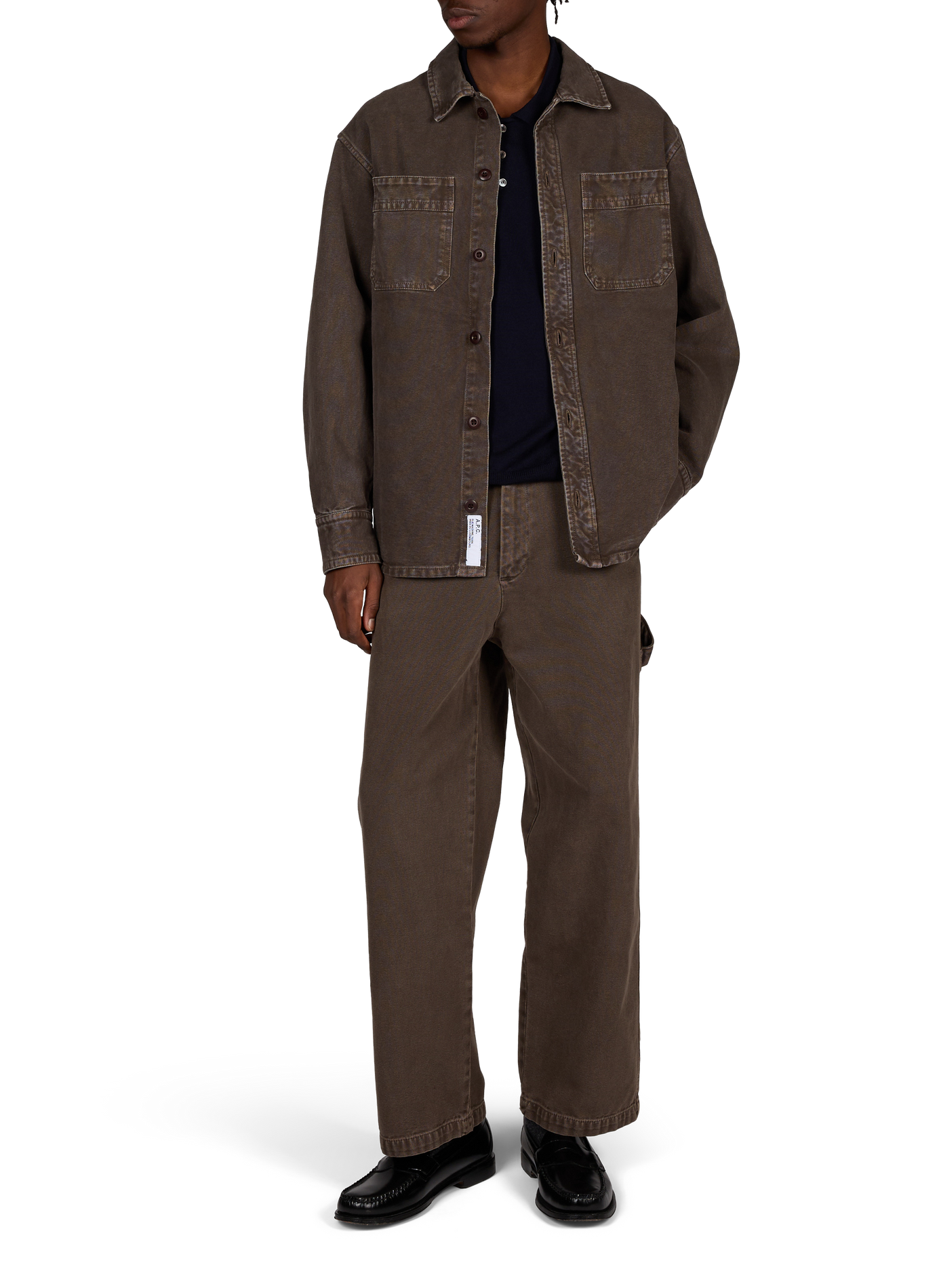 Veste col classique en denim de coton A.P.C. Marron
