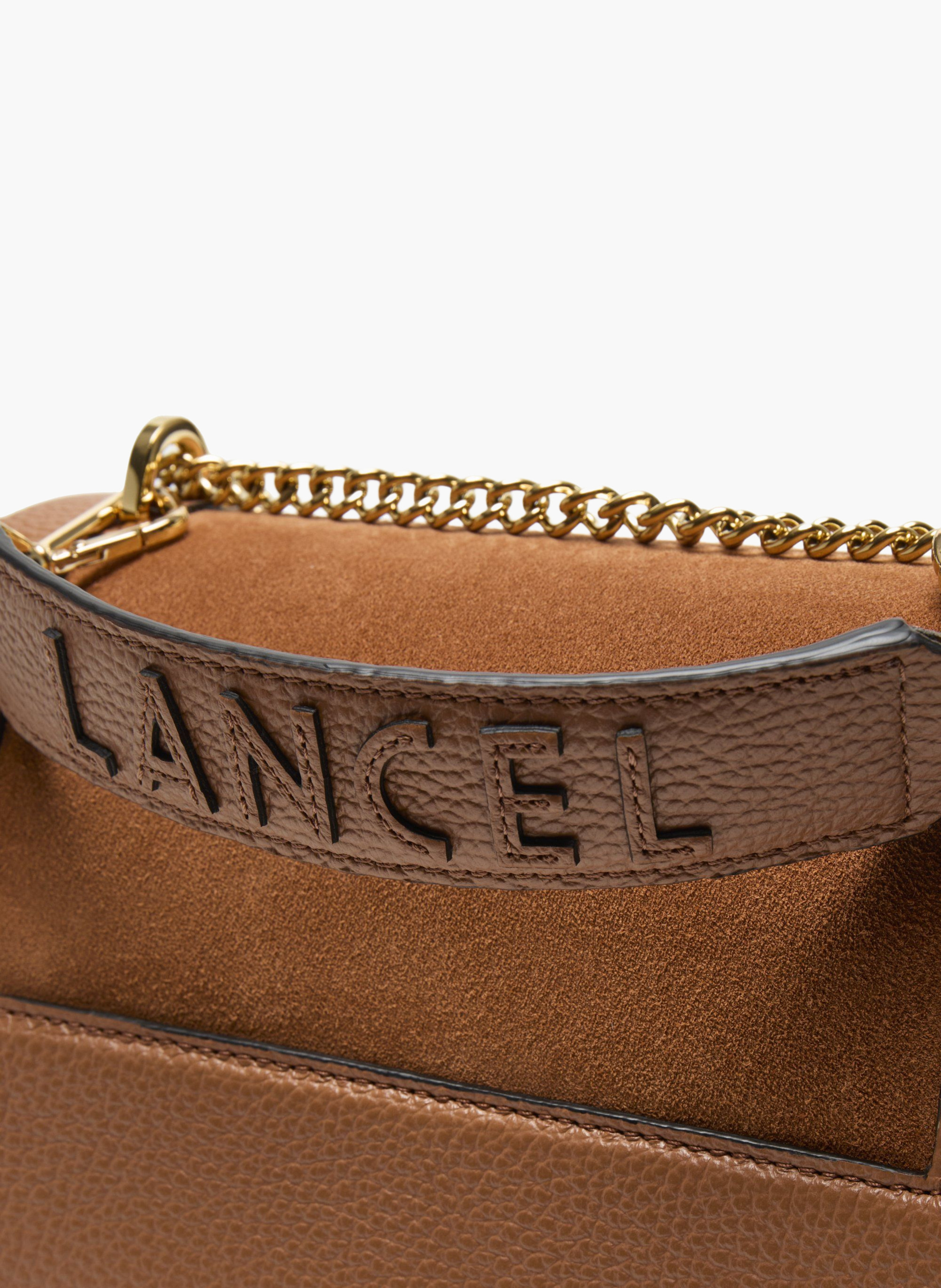Sac à rabat ninon m de lancel en daim camel et cuir grainé LANCEL Marron