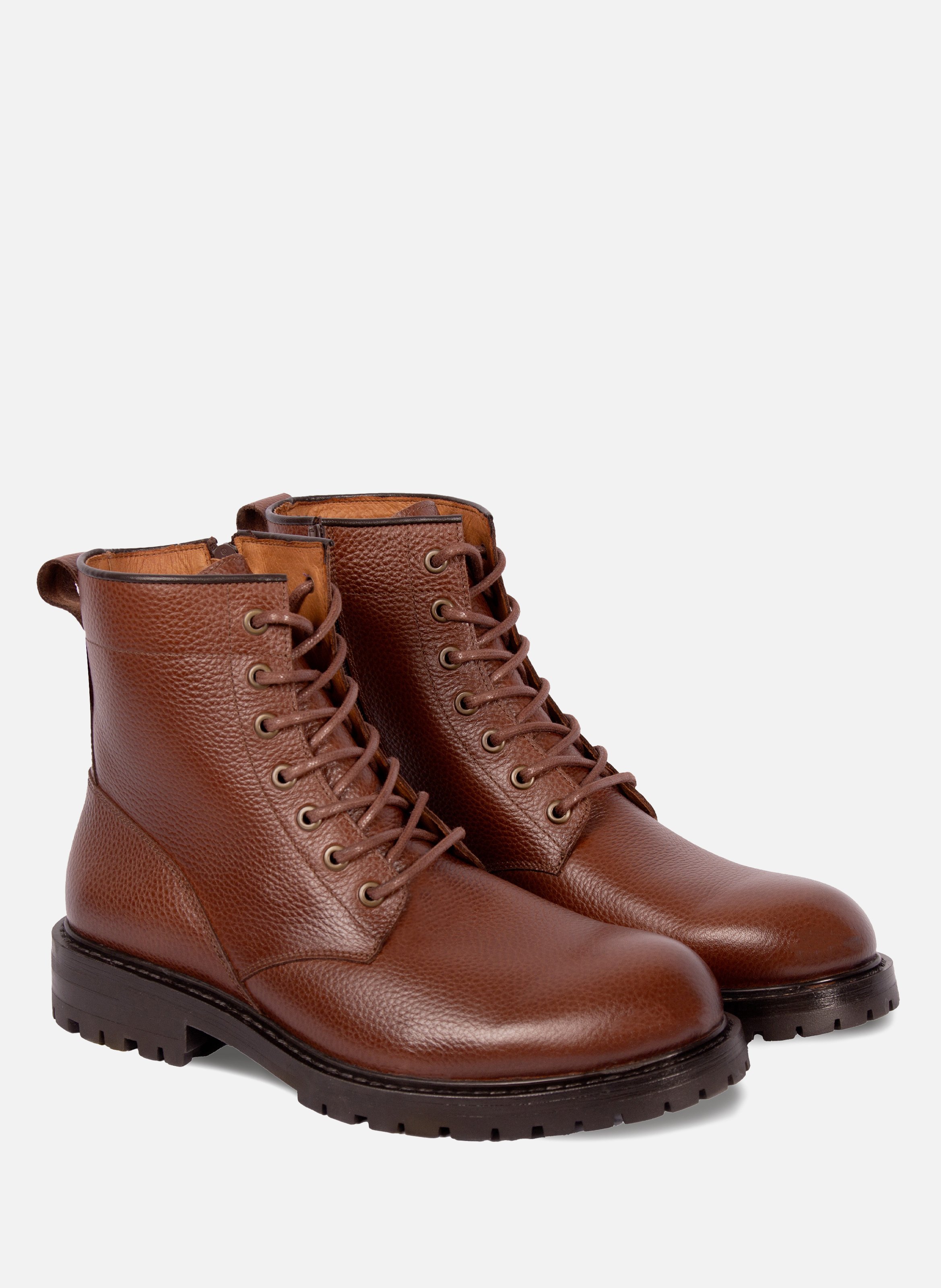 Ranger boots crantées cuir grainé JULES & JENN Marron