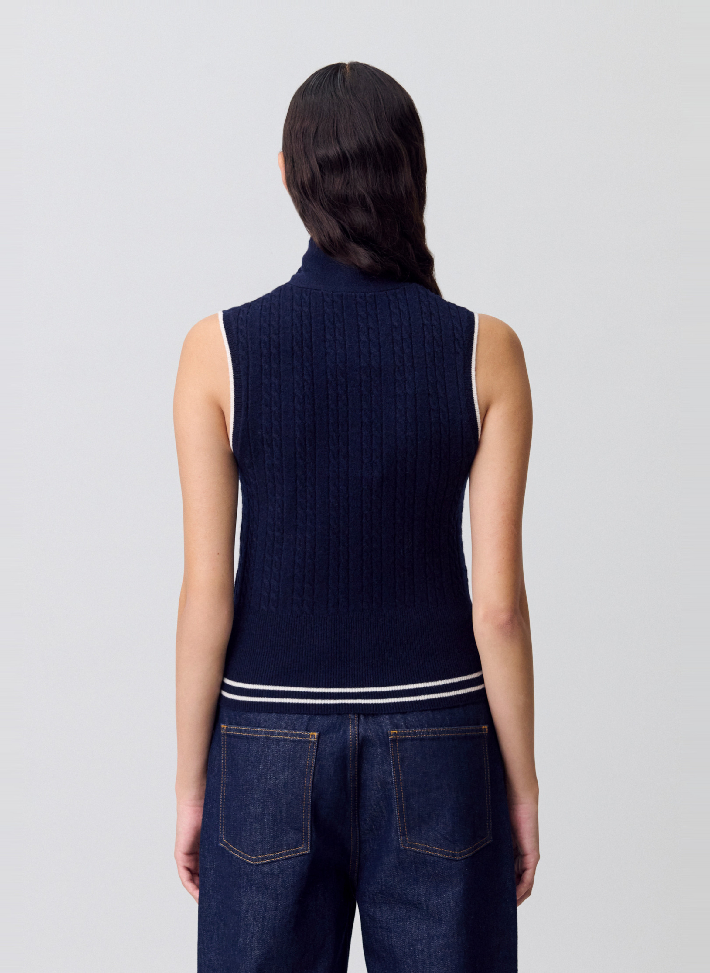 Pull col foulard en maille sans manches madame Bleu