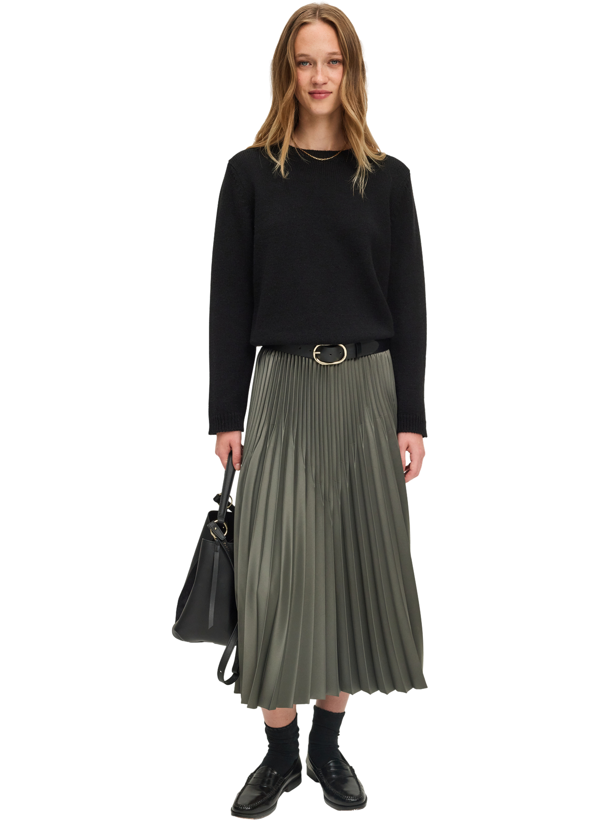 Jupe midi satinée plissée - berana PABLO Vert