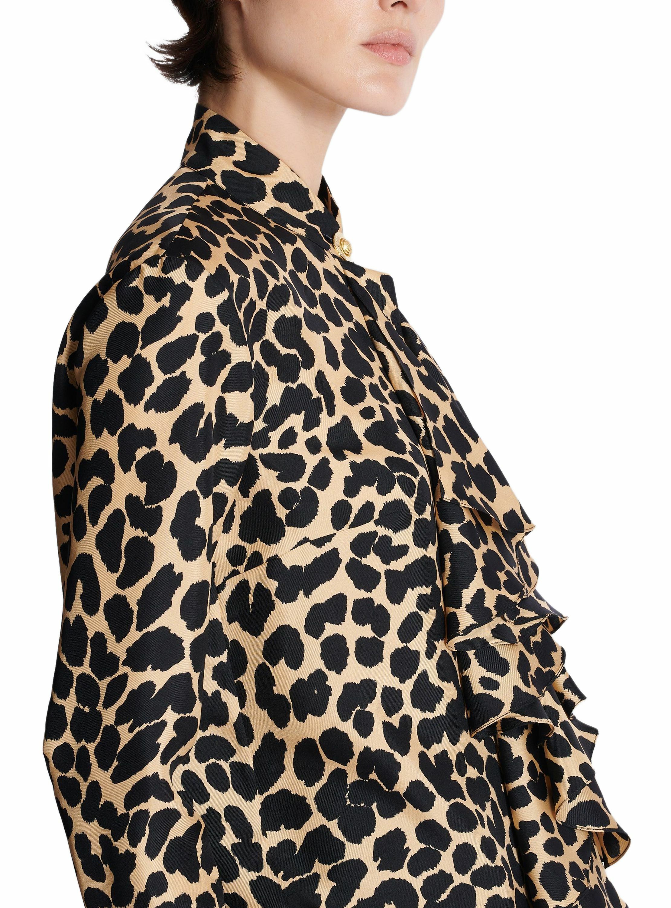 Chemise imprimée motif léopard à volants BALMAIN Noir