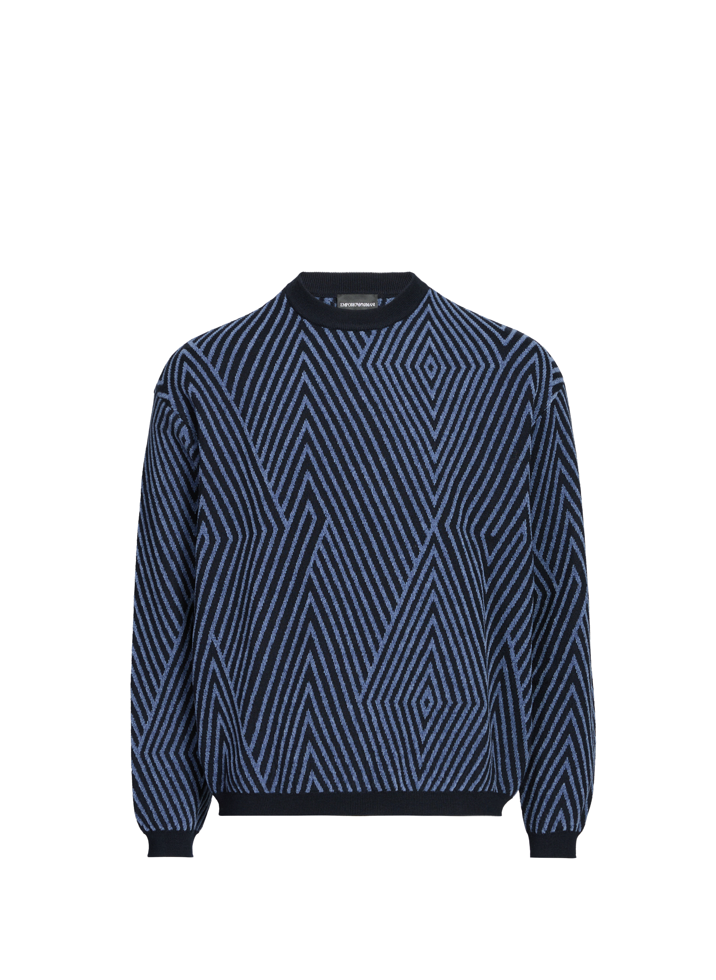 EMPORIO ARMANI Oversized round neck sweater in blended virgin wool. Blue