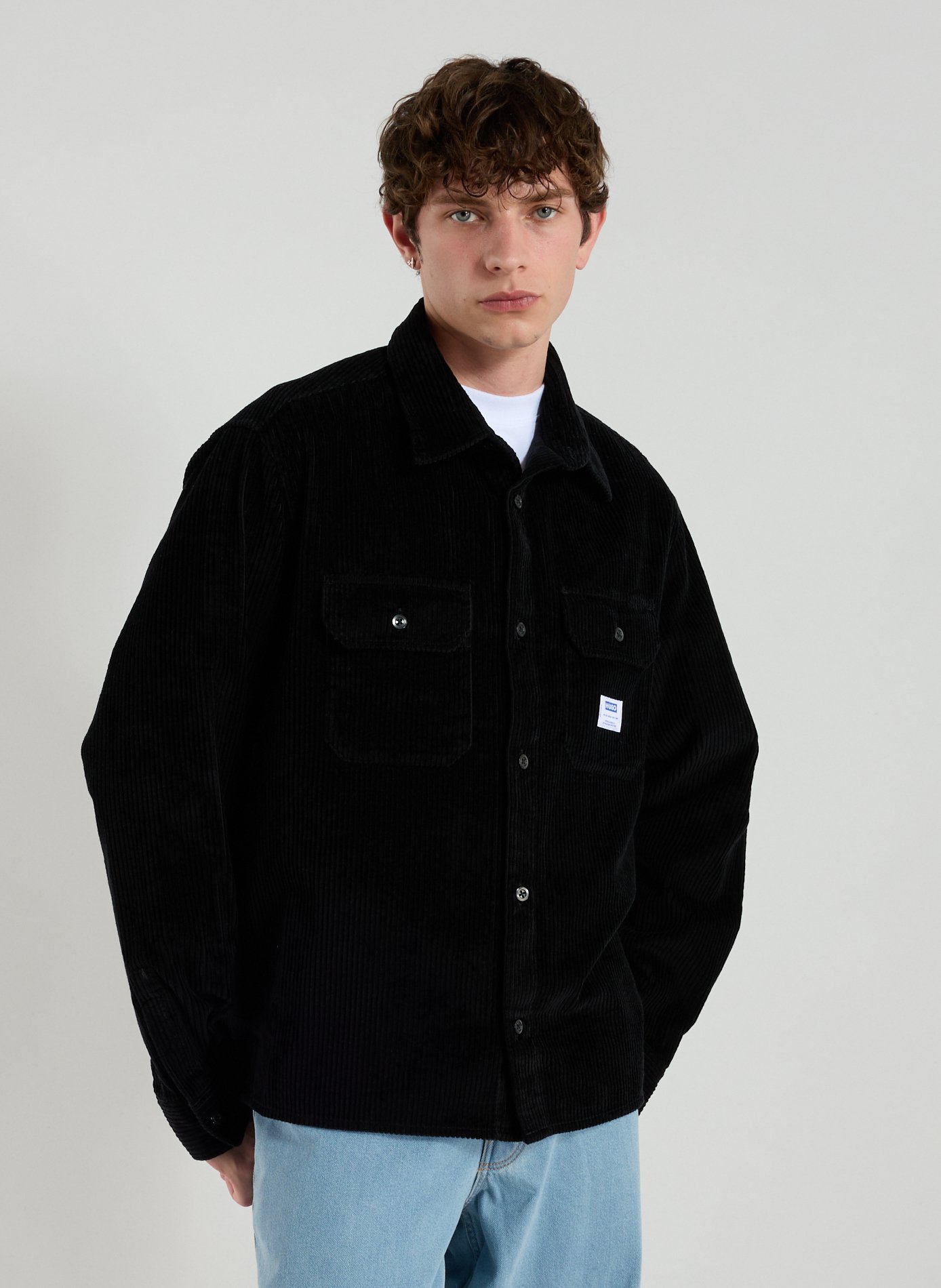 HUGO BLUE Oversized corduroy cotton shirt Black