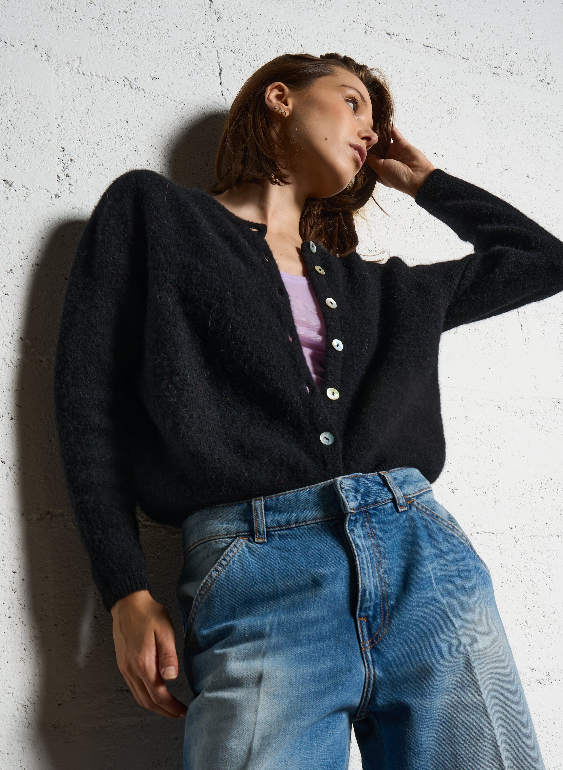 Gilet ample col rond en laine mélangée vitow AMERICAN VINTAGE Noir