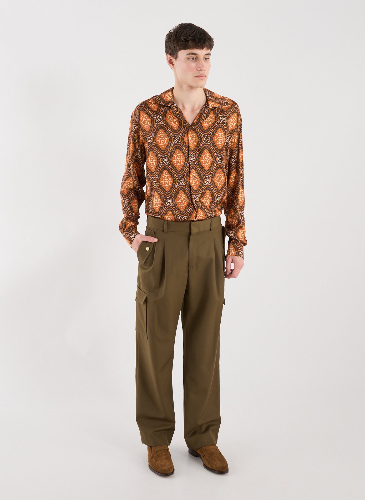 Pantalon cargo en laine mélangée DROLE DE MONSIEUR Kaki