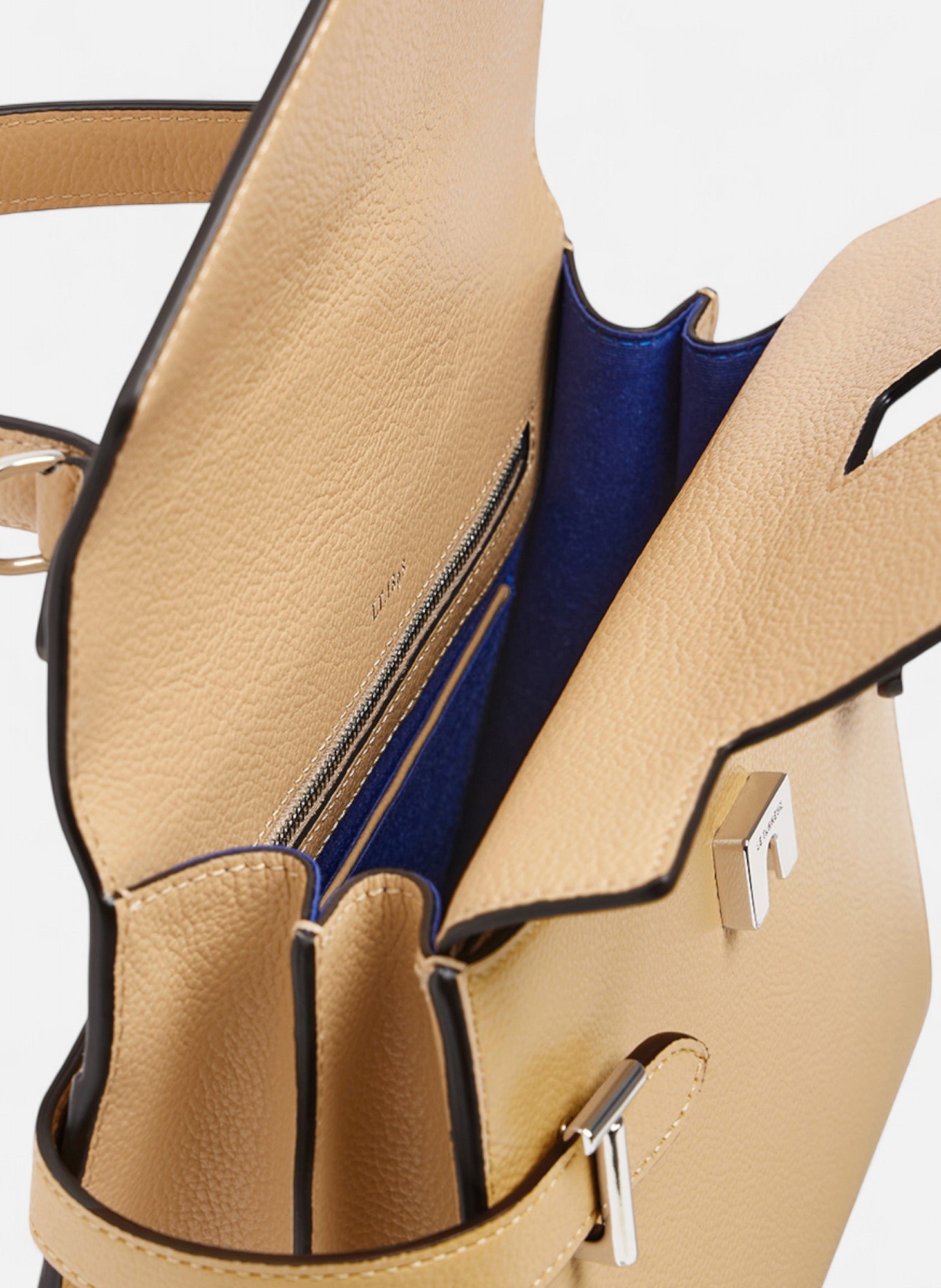 Sac à main double rabat moyen modèle emilie en cuir grainé LE TANNEUR Beige