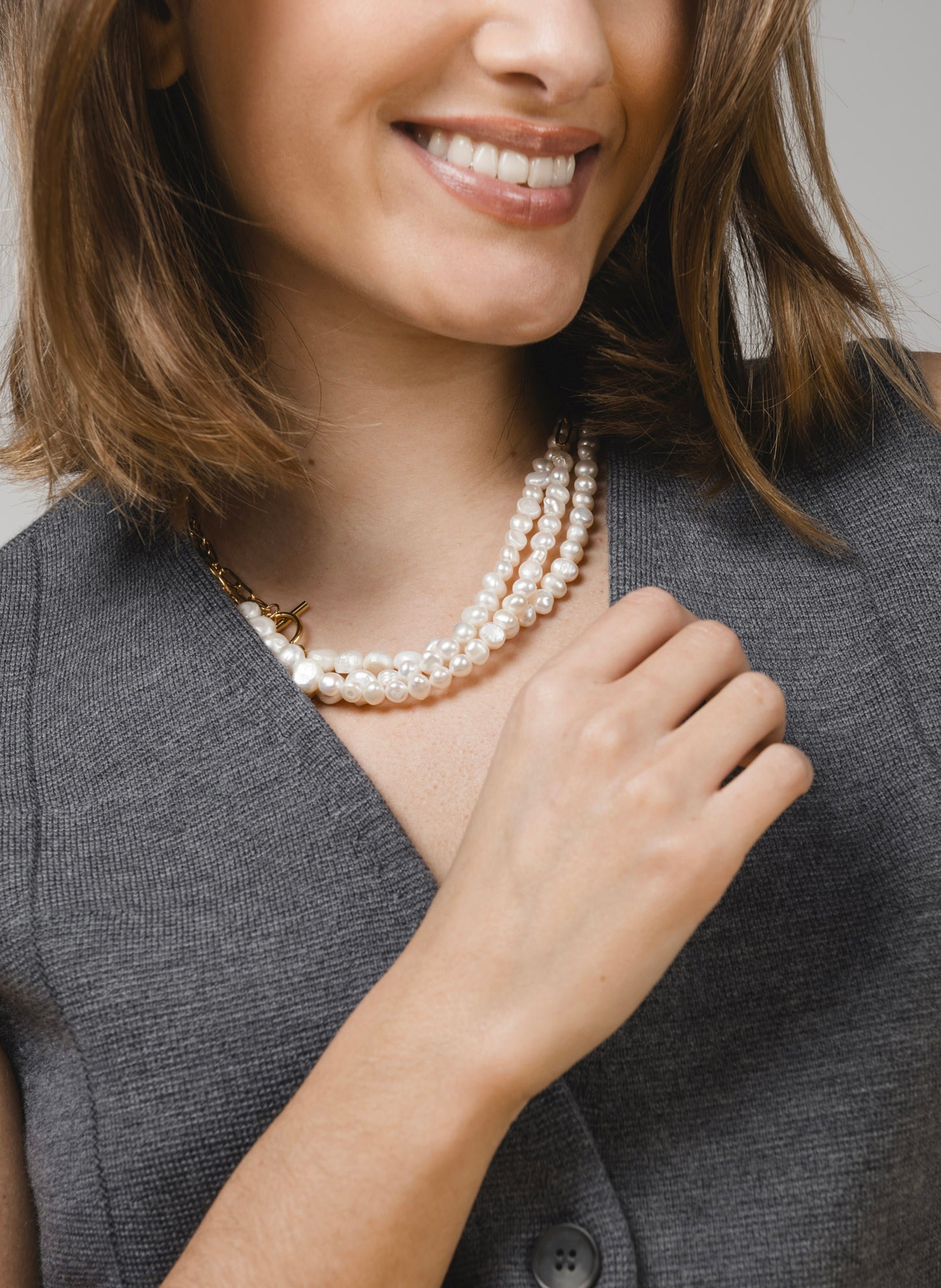 Collier perles en véritables perles d'eau douce KURAGE GINZA Doré