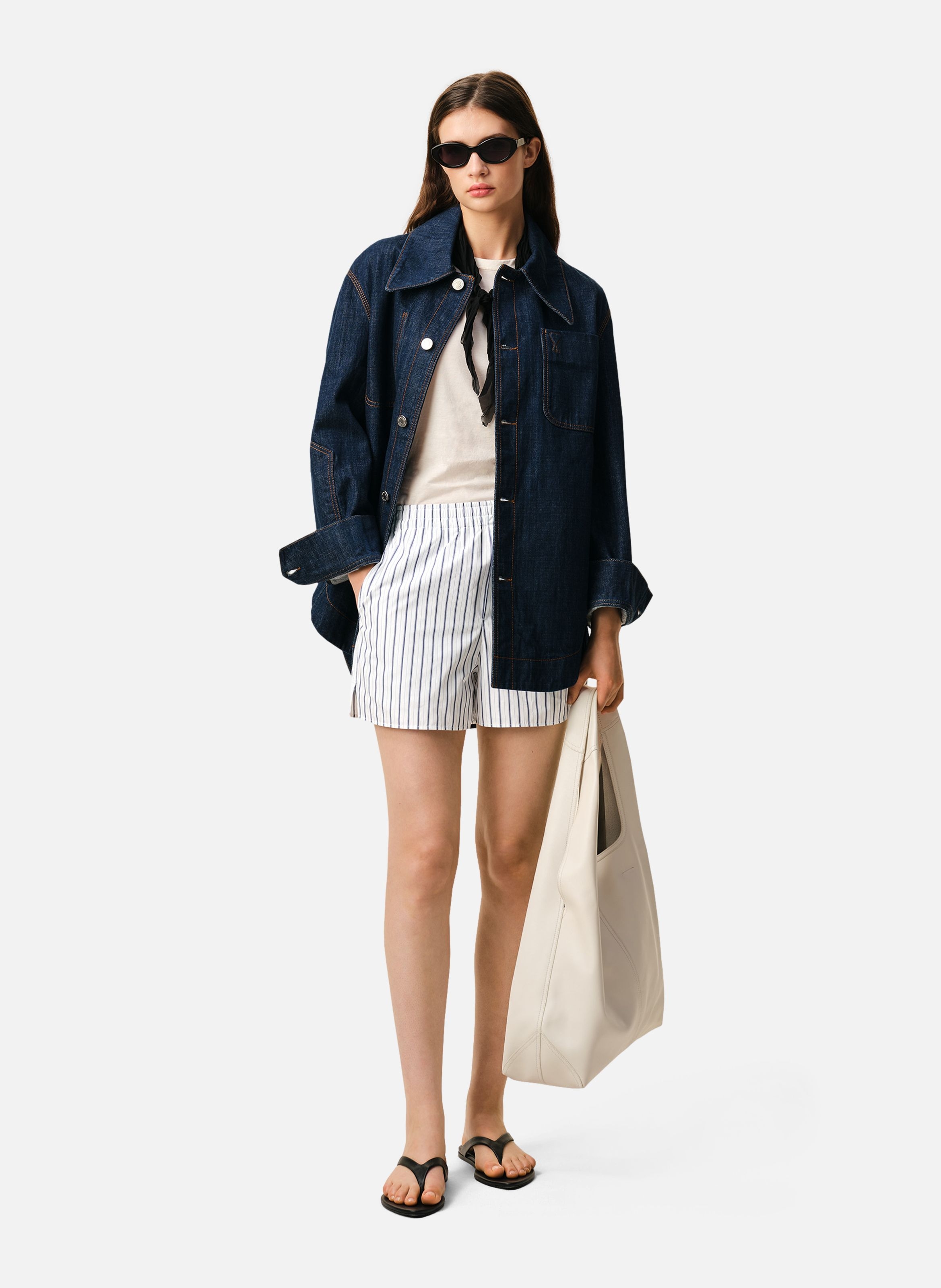 Short court elastiqué unisexe en coton AMI PARIS Blanc