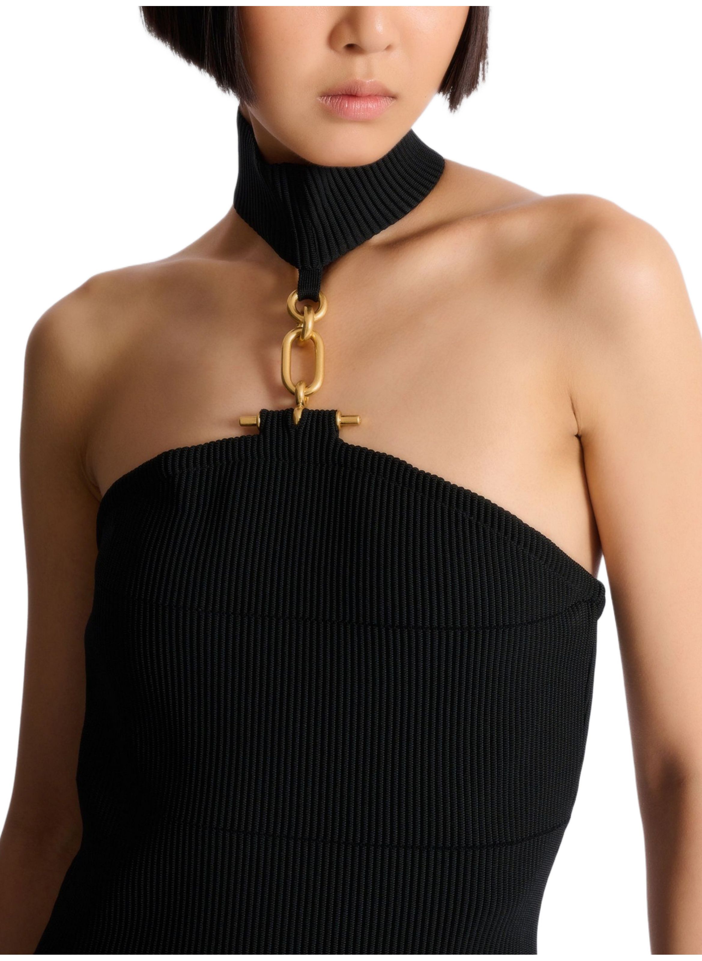 Robe longue sans manche avec détail bijou BALMAIN Noir