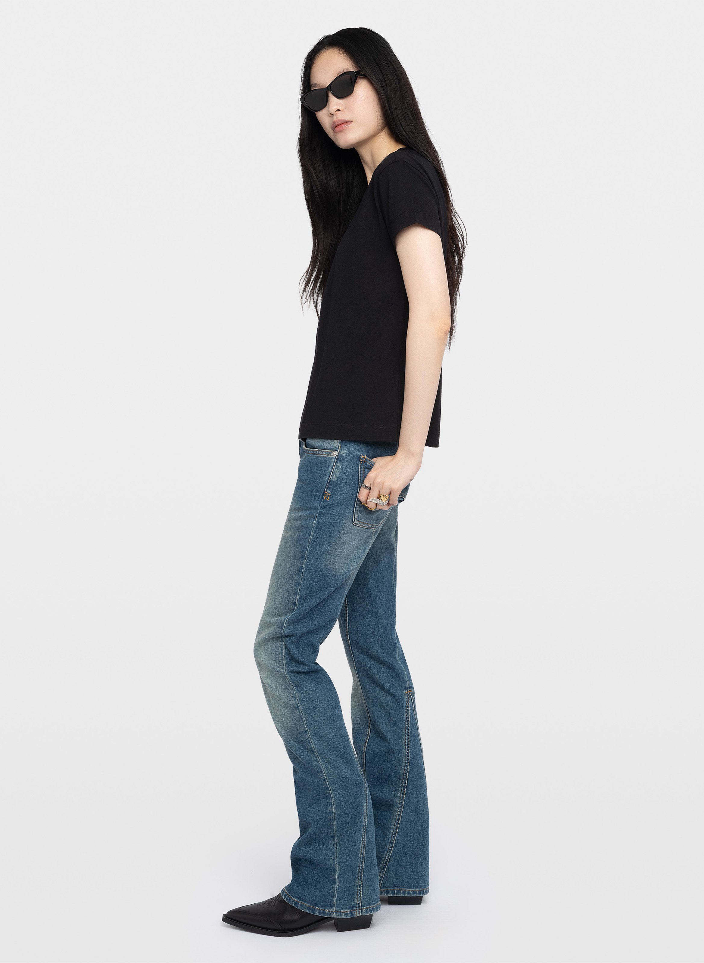 Tee-shirt droit col rond en coton suzan ZADIG&VOLTAIRE Noir