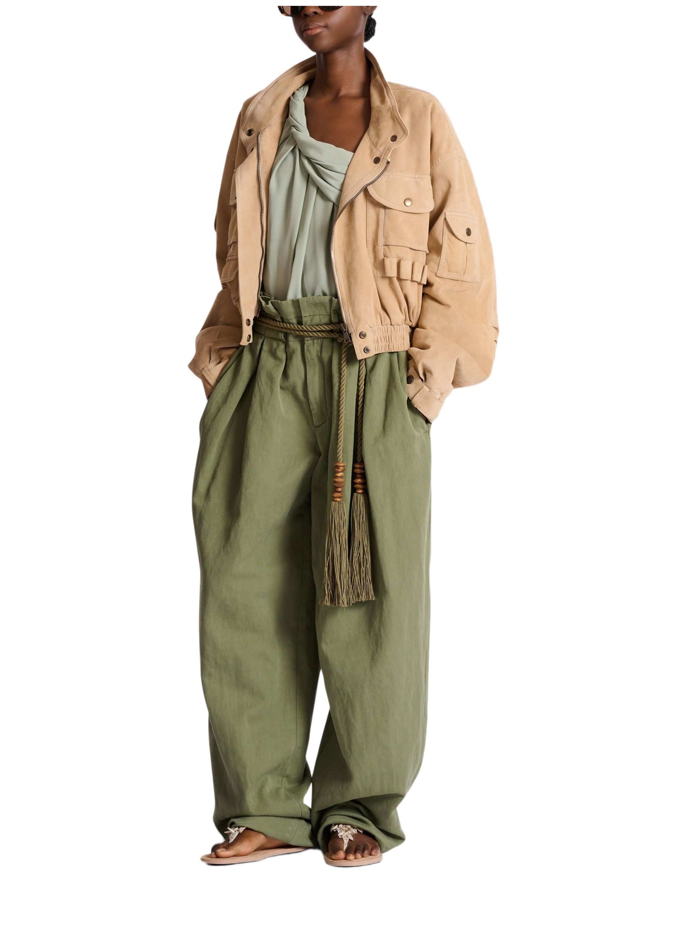 Bomber en cuir suédé BALMAIN Beige