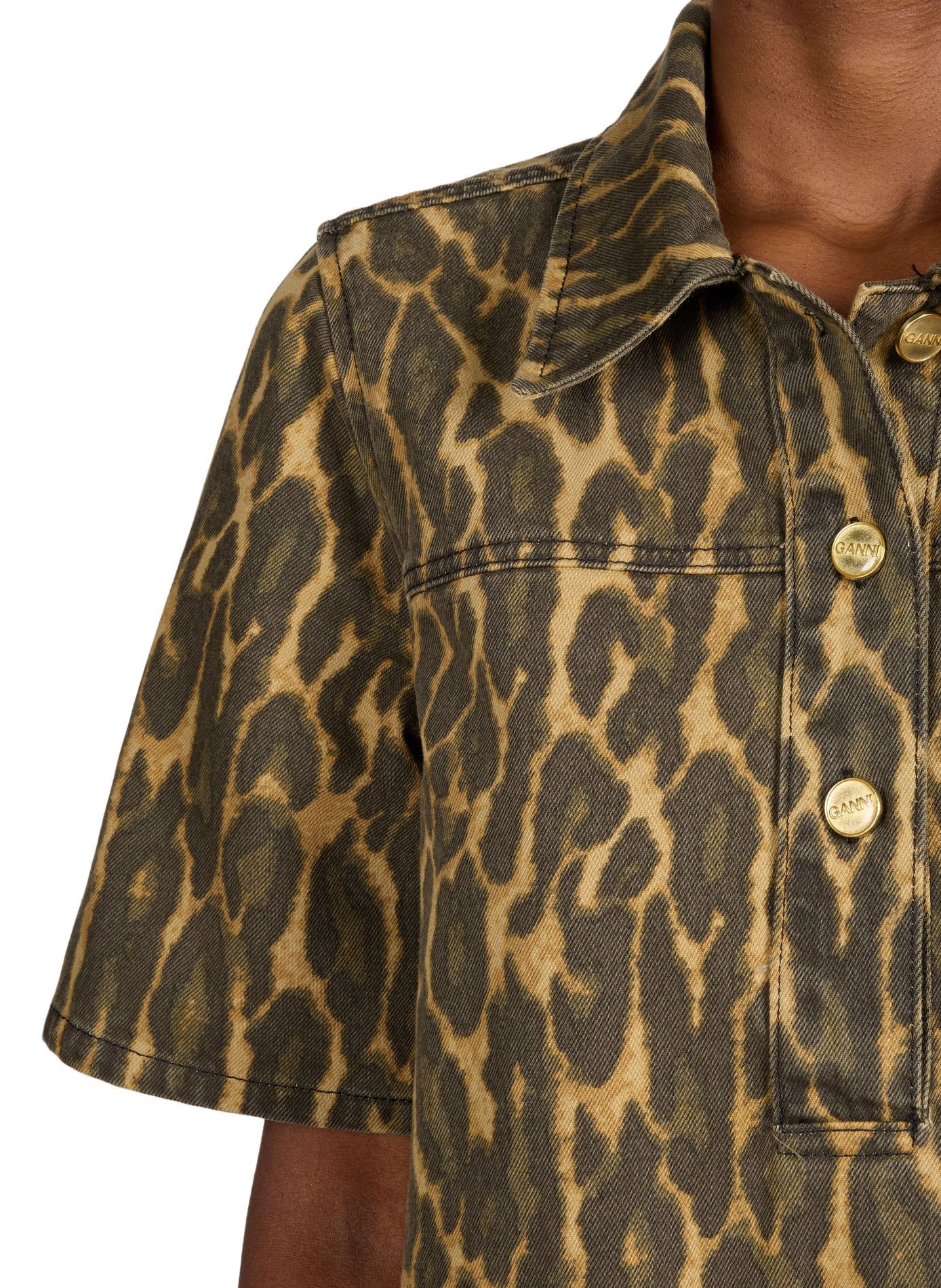 Short printed shirt dress in cotton GANNI Khaki