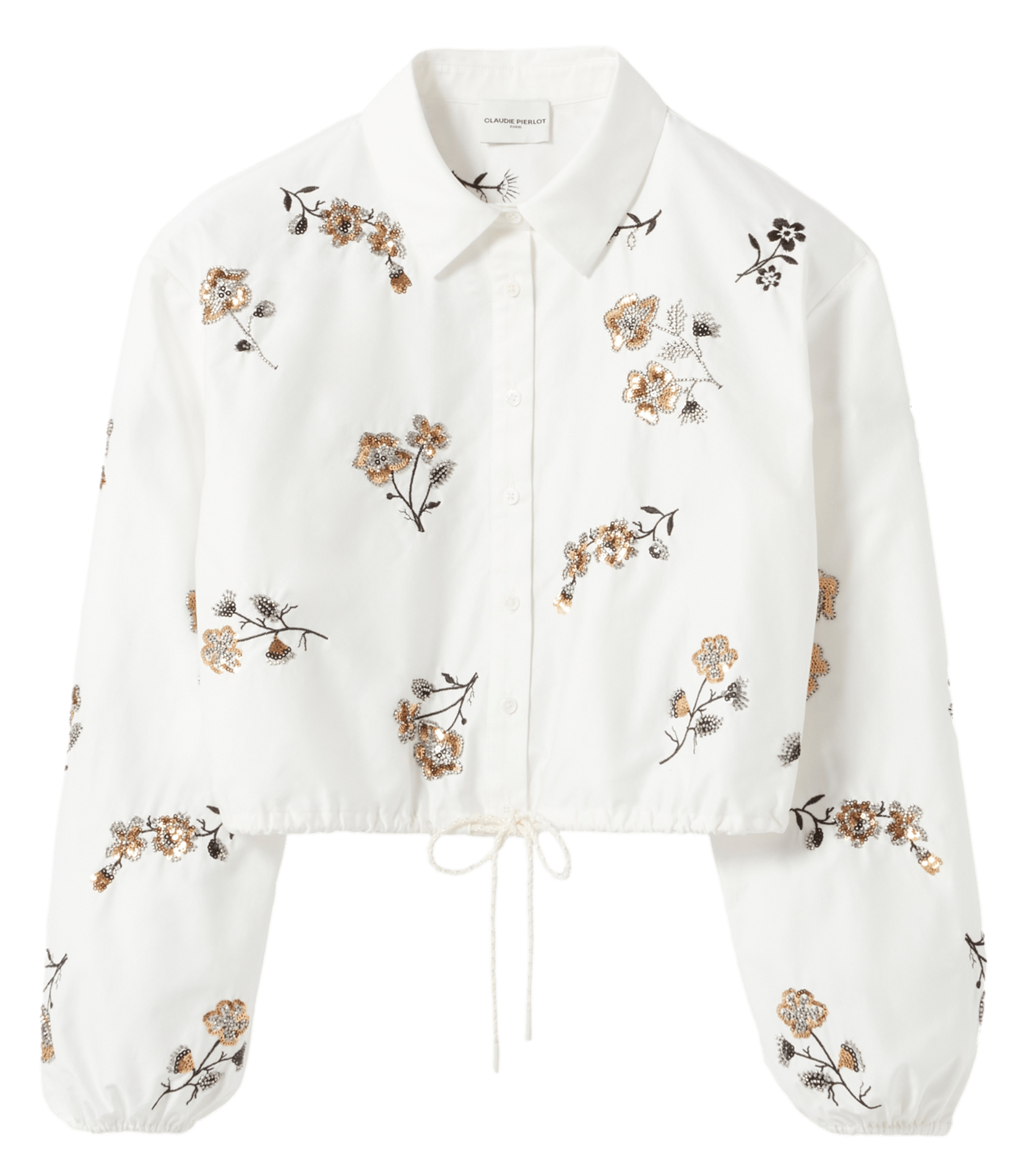 Chemise oversize col classique en coton brodé CLAUDIE PIERLOT Beige