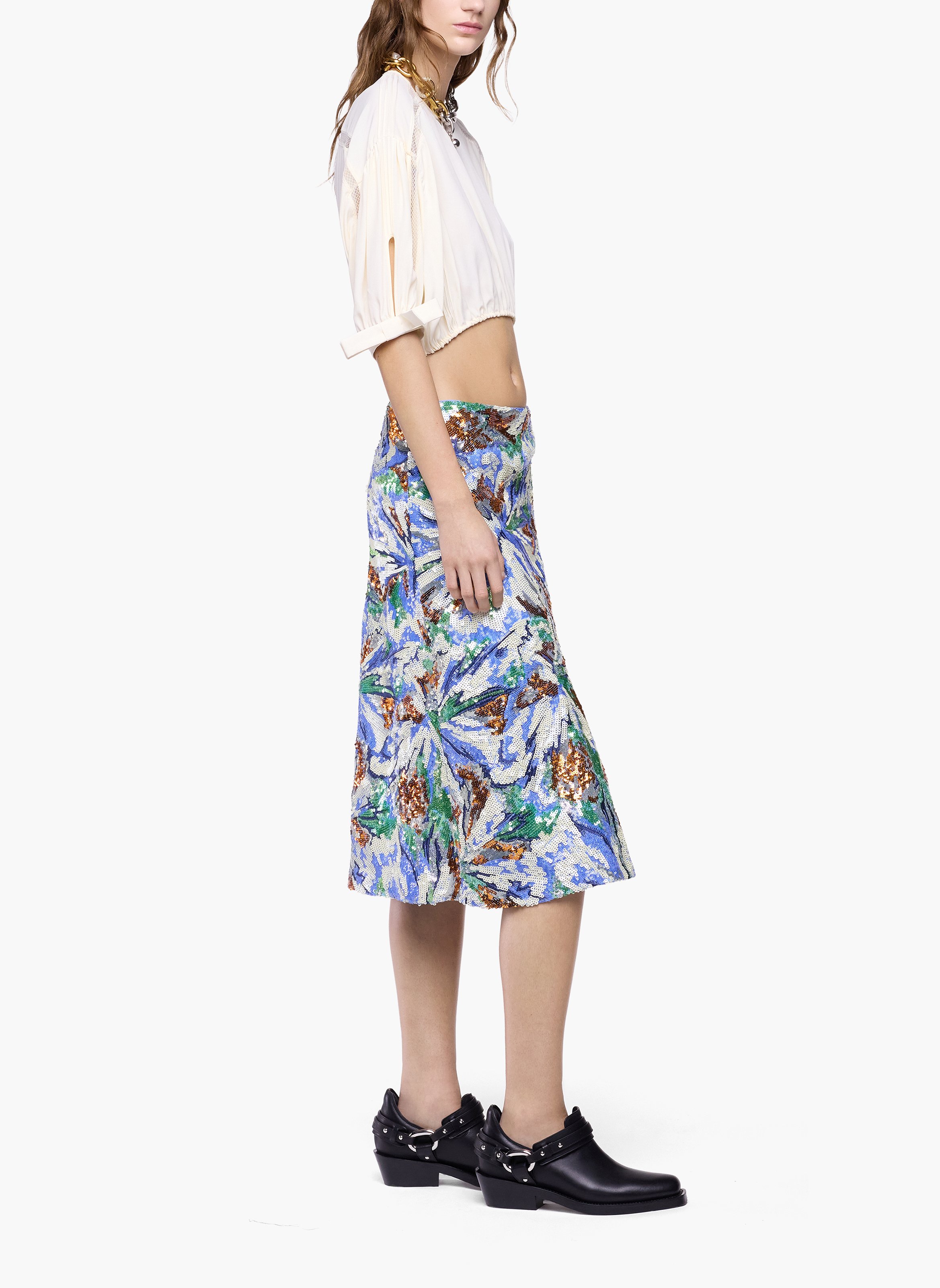 Top court en crêpe de viscose avec manches bouffantes RABANNE Blanc