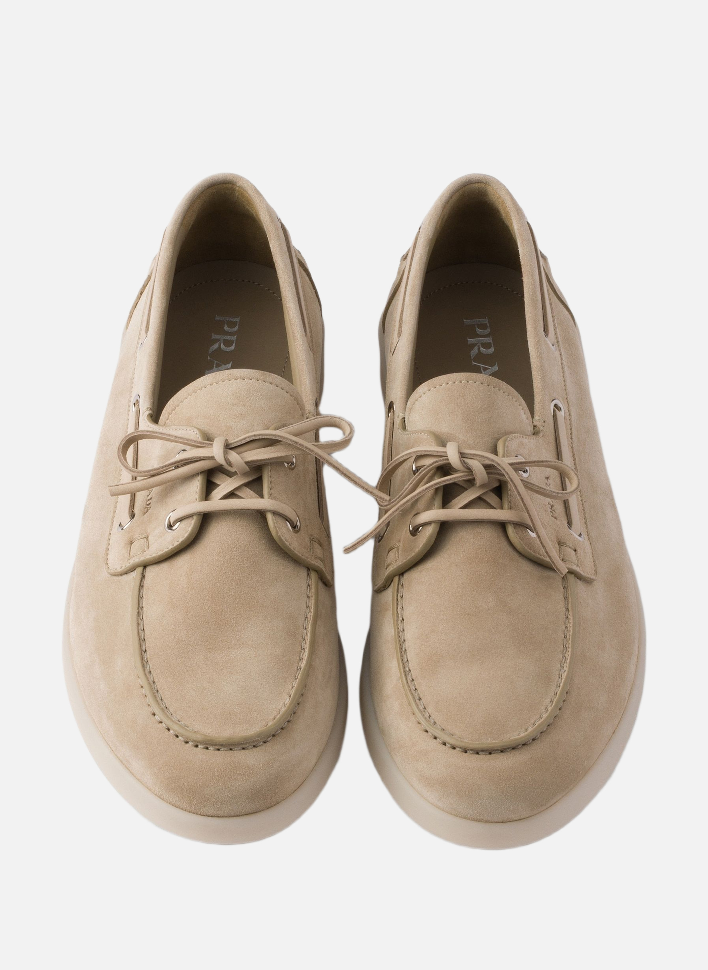 Souliers bateau en veau velours avec lacets PRADA Beige