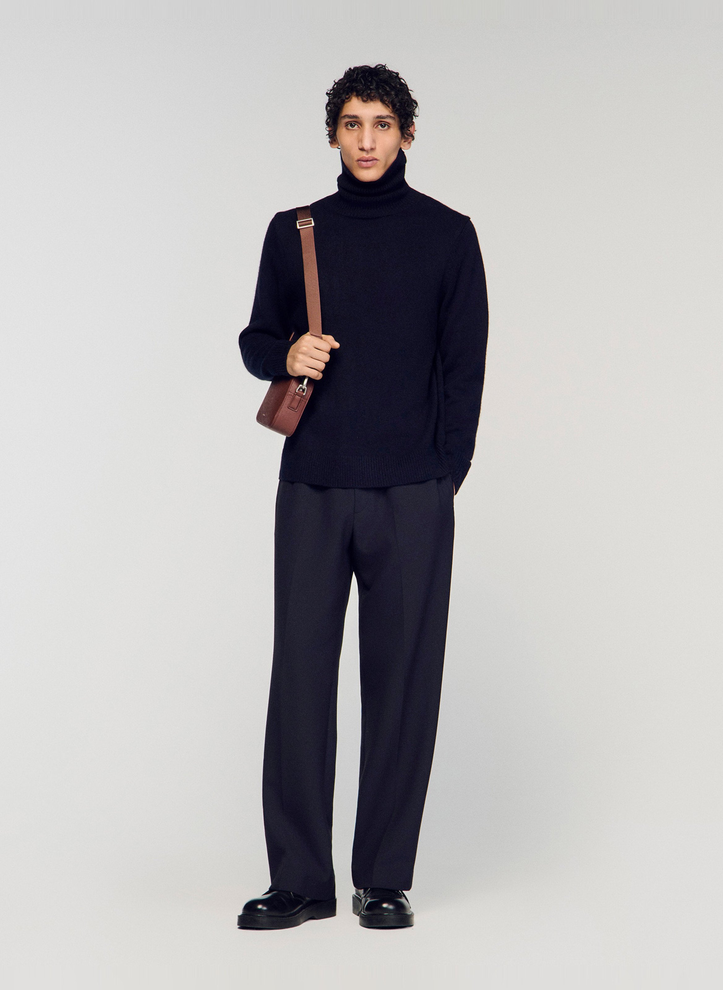 Pull droit col roulé en laine mélangée SANDRO Noir