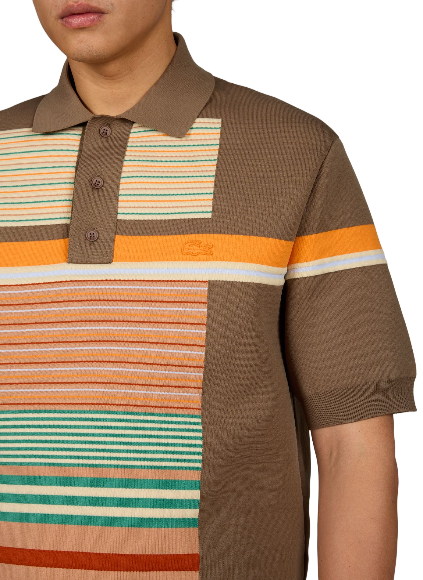 Polo neck thick striped knit sweater LACOSTE Multicolour