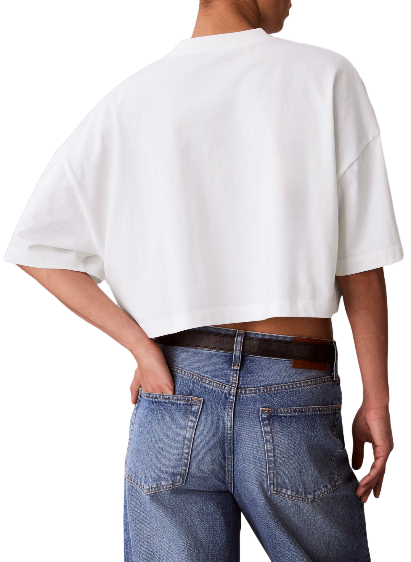 T-shirt cropped imprimé en coton CALVIN KLEIN White