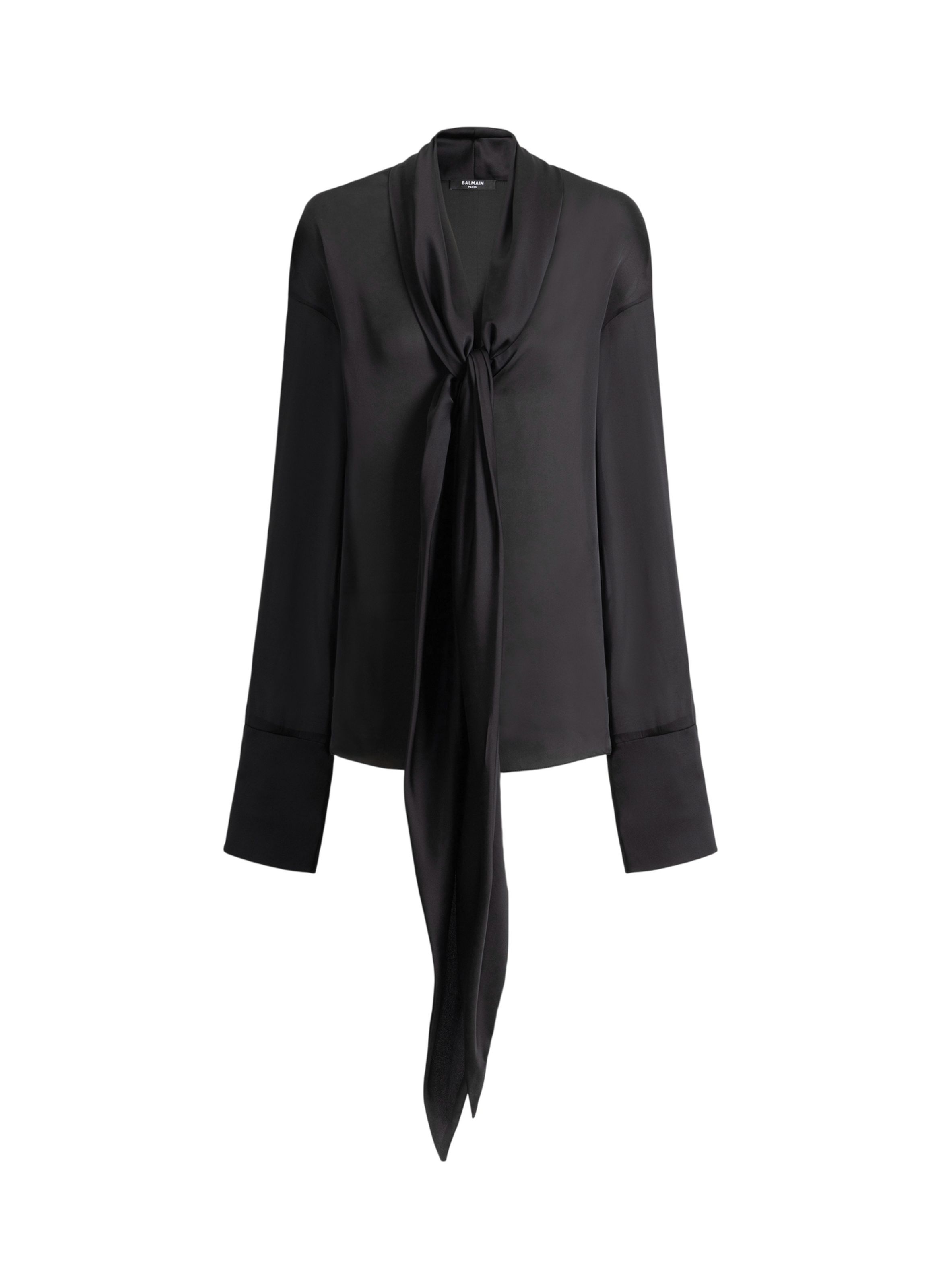 Chemise en soie à col noué BALMAIN Noir