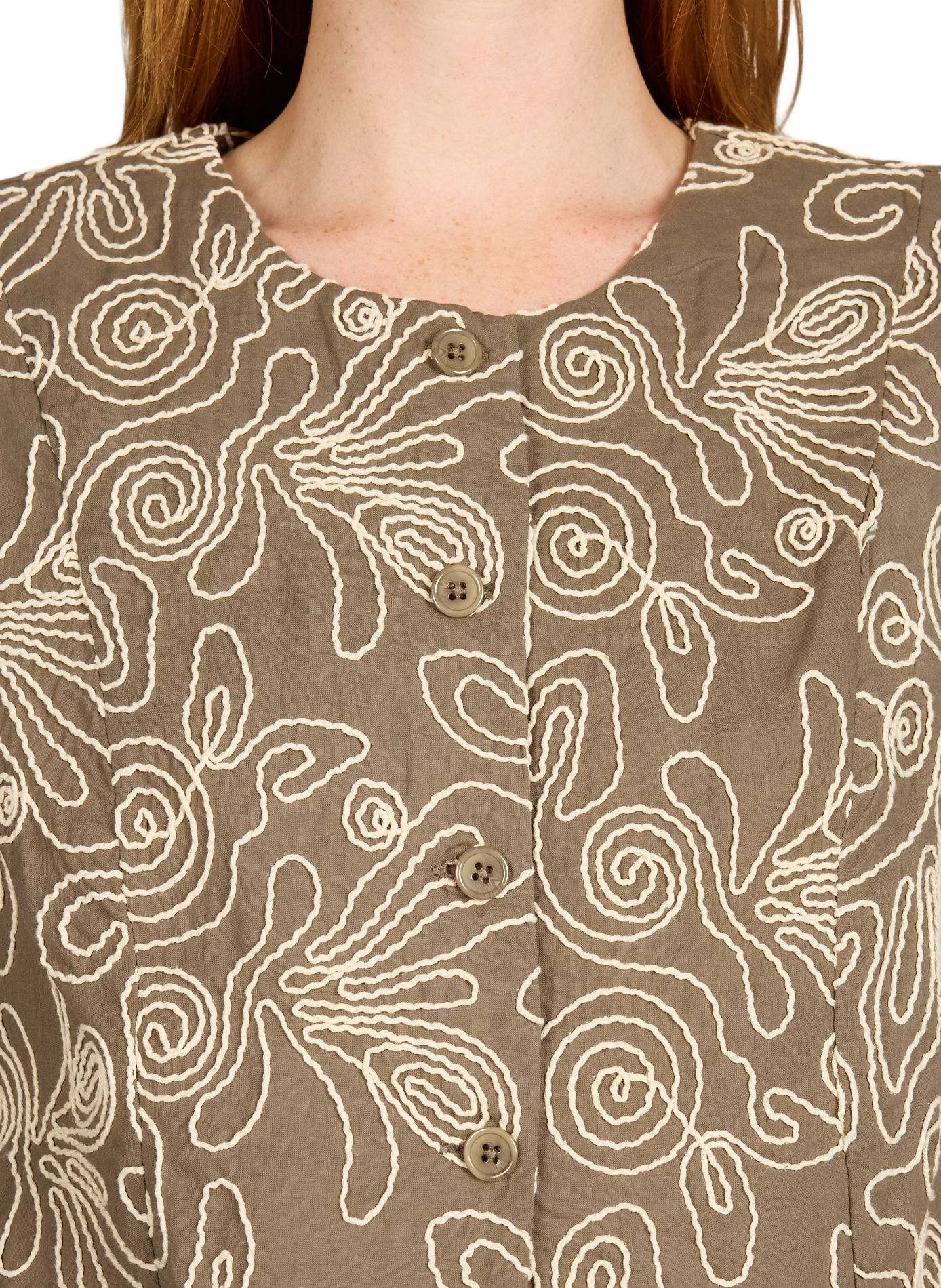Veste sans manches brodée en coton OBJECT Marron