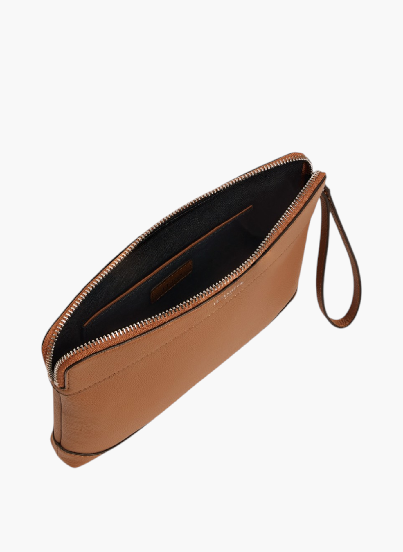 Pochette zippée en cuir grainé LE TANNEUR Marron