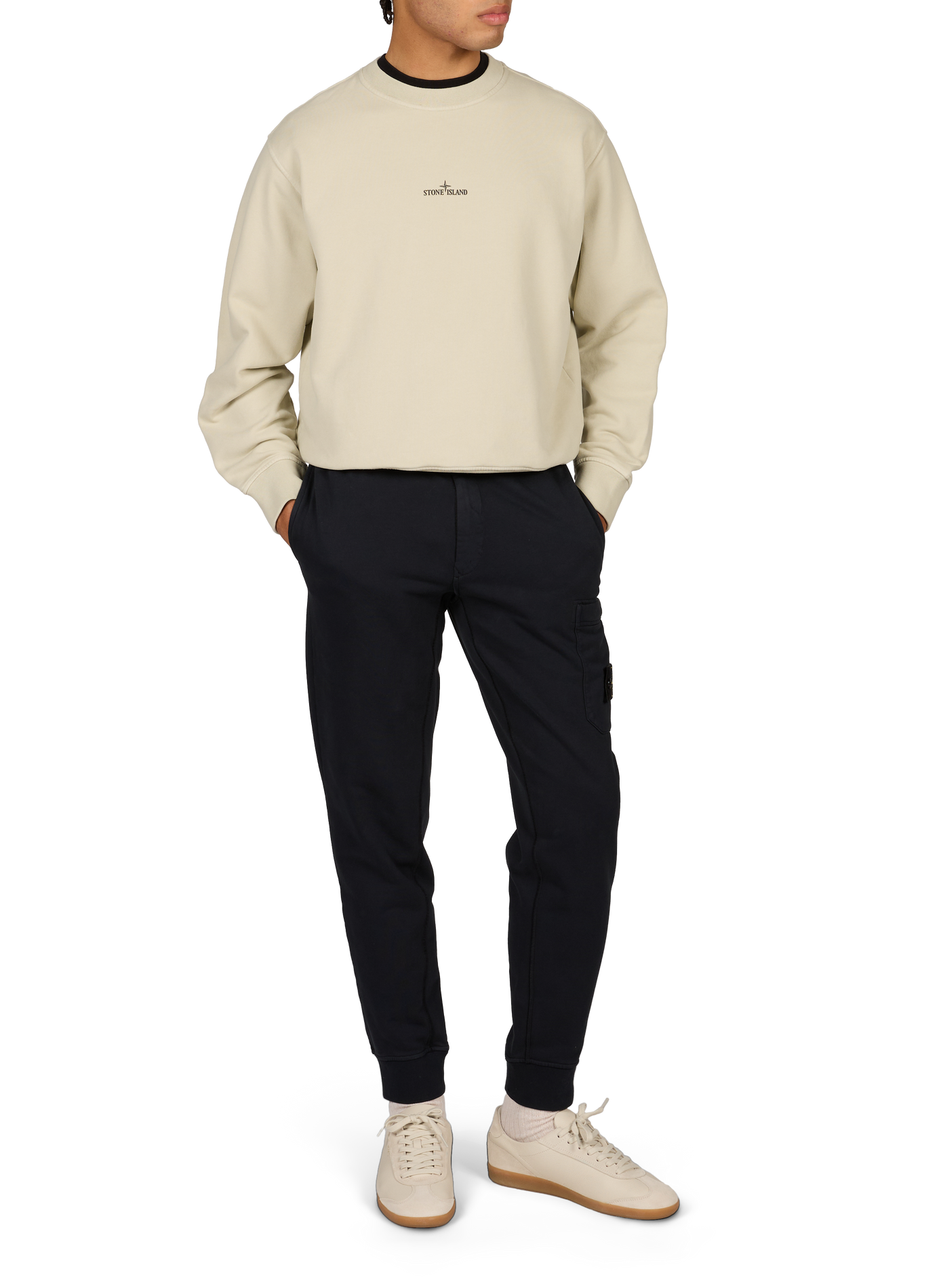 Sweat droit col rond sérigraphié en coton STONE ISLAND Beige