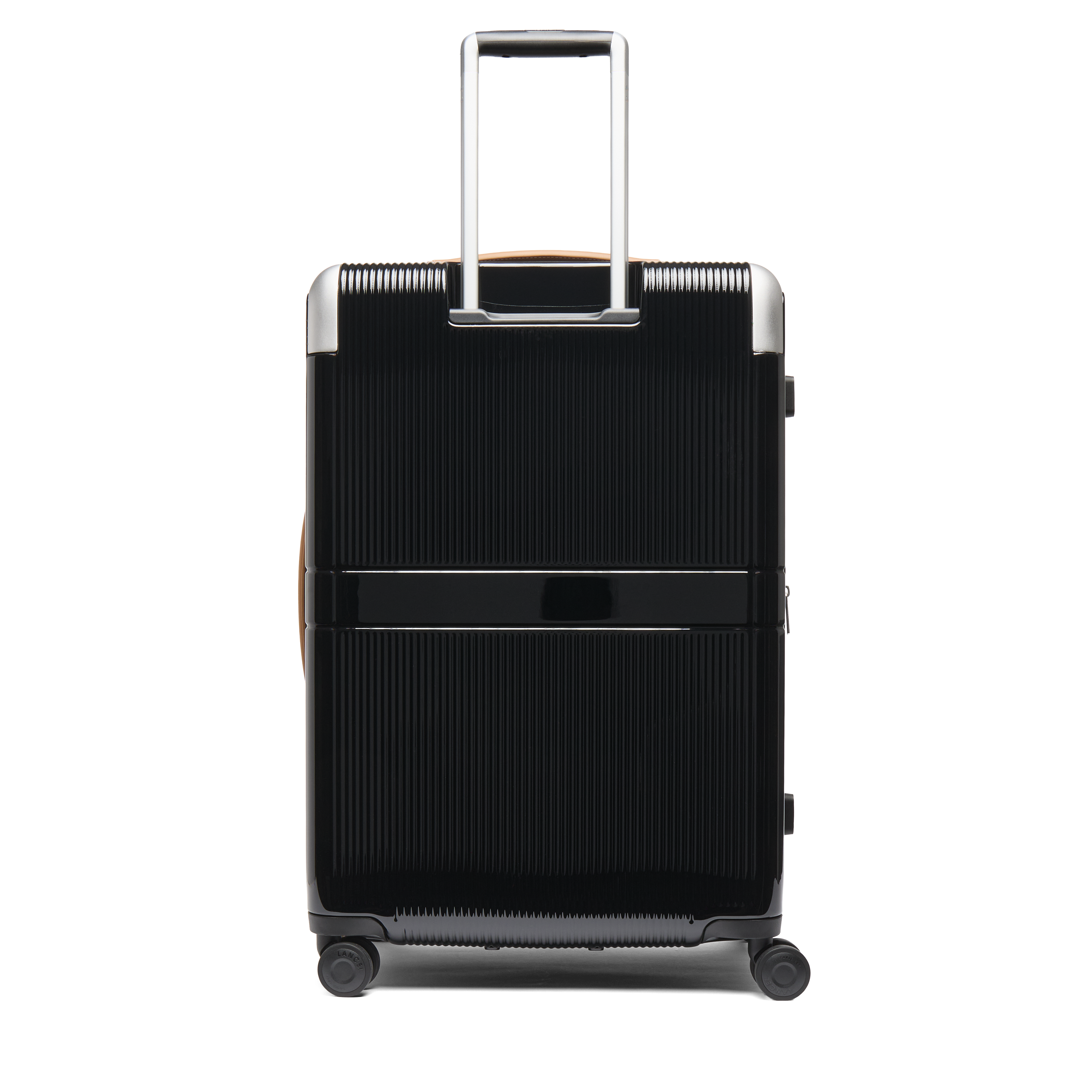Harde middelgrote trolley met 4 wielen, van gerecycled polycarbonaat, met leren details. LANCEL Zwart