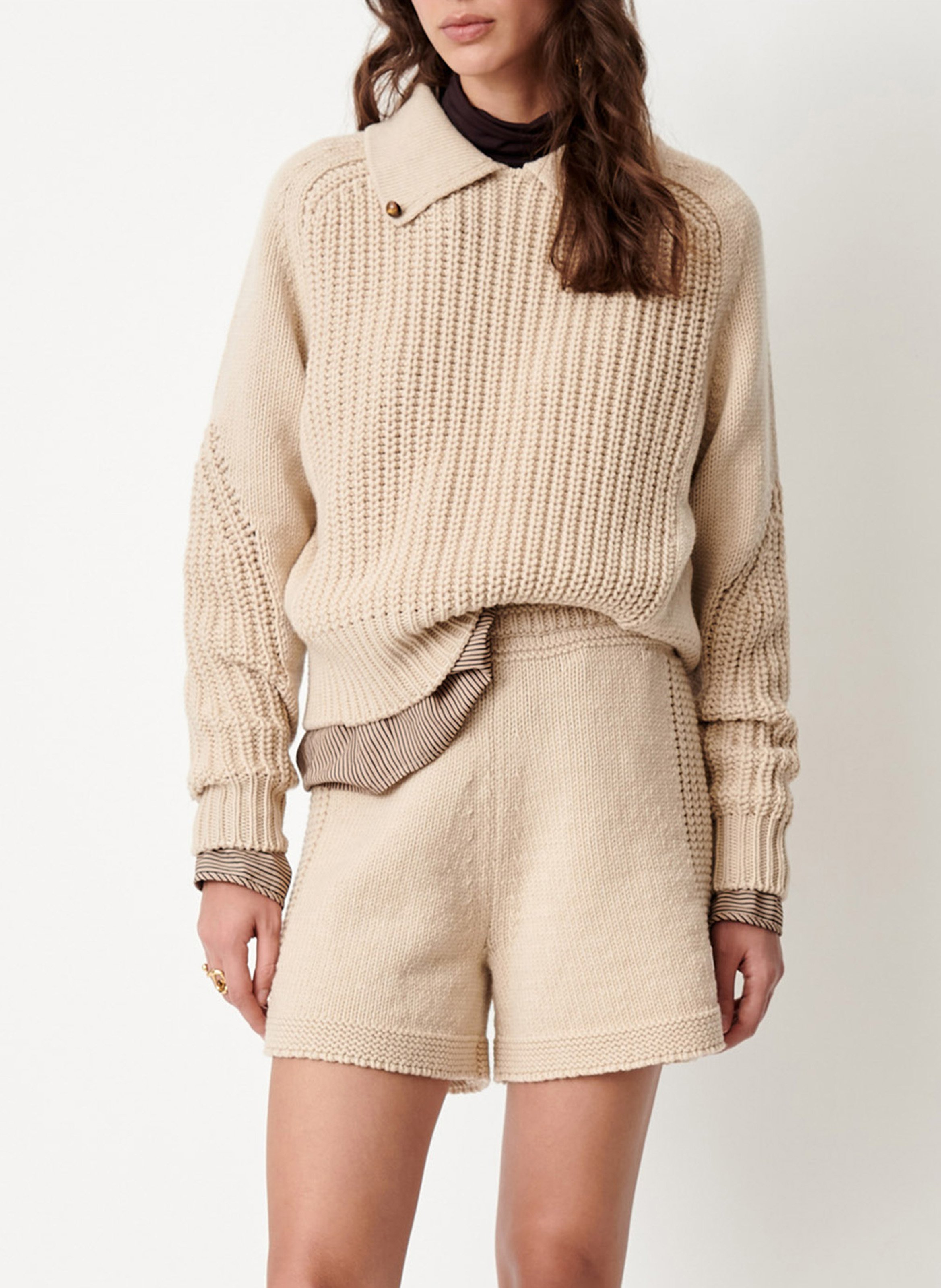 Pull col classique en laine afang SESSUN Beige