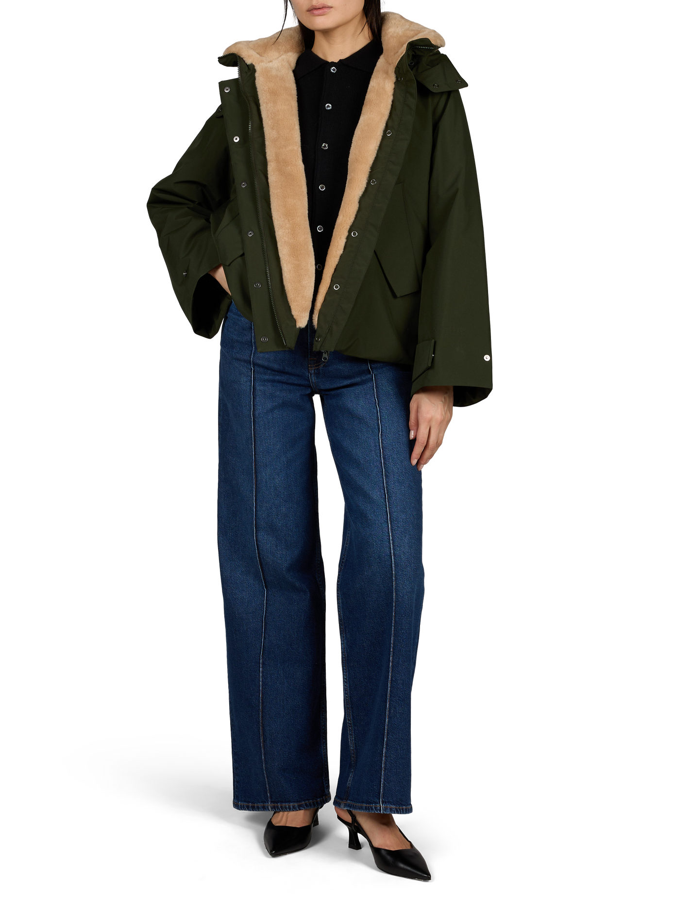 Oversized coat with removable hood SAVE THE DUCK Khaki