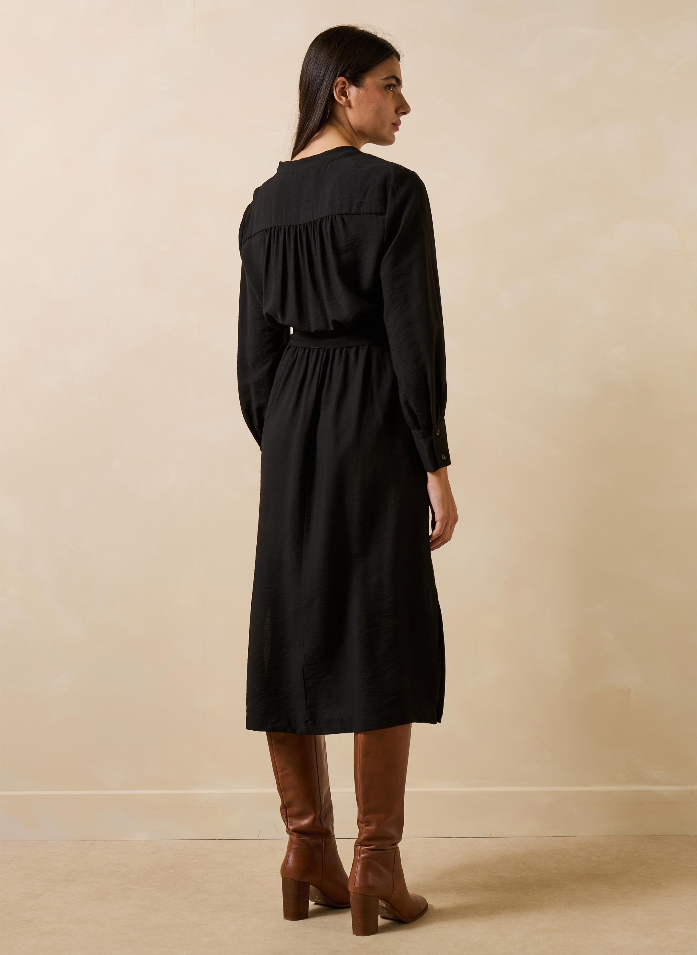 Midi jurk met ronde hals LA FEE MARABOUTEE Zwart