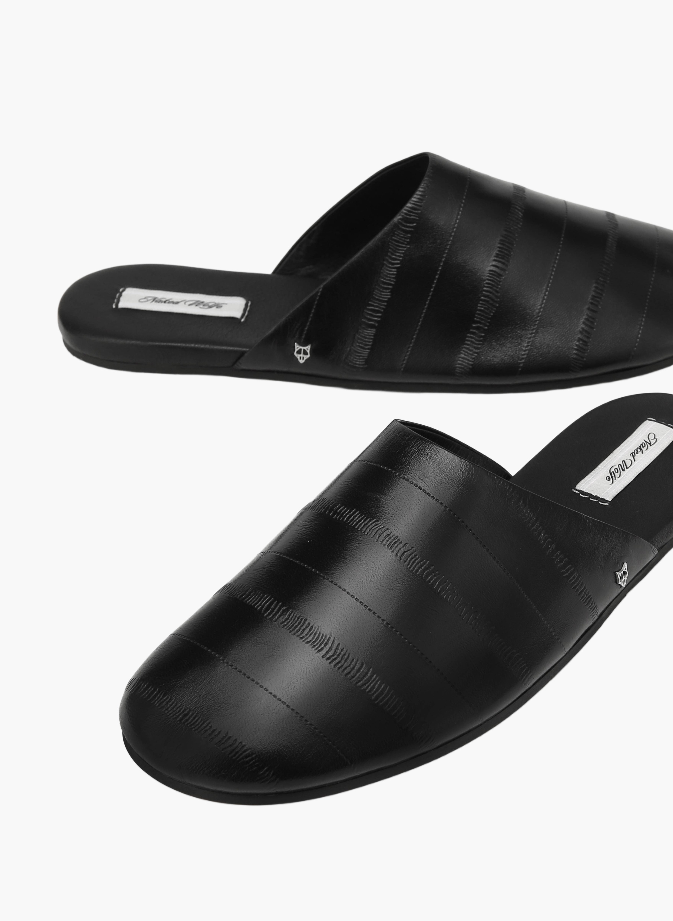 Mules bessette en cuir imprimé anguille NAKED WOLFE Noir