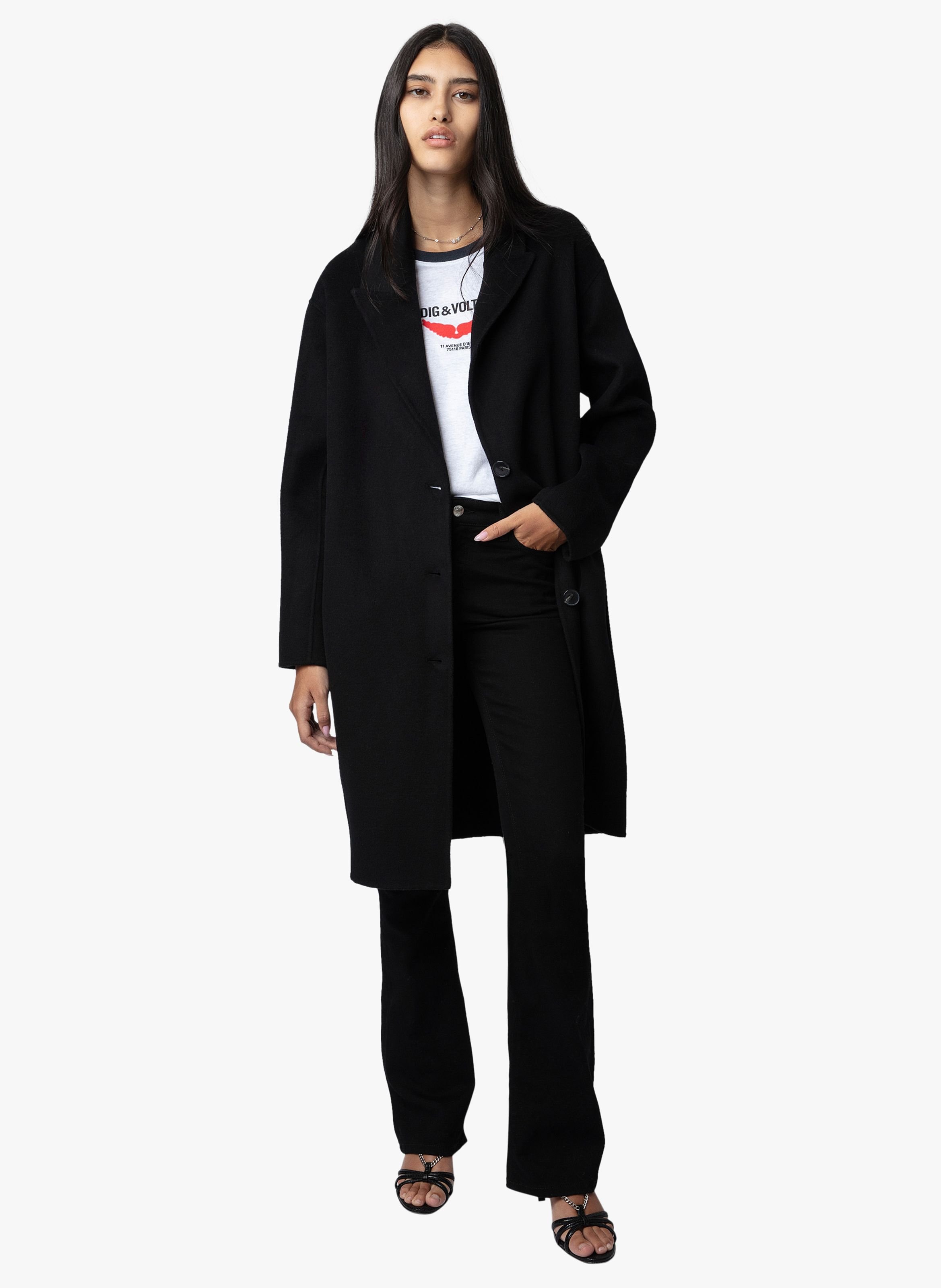 Manteau long clearance noir pour femme