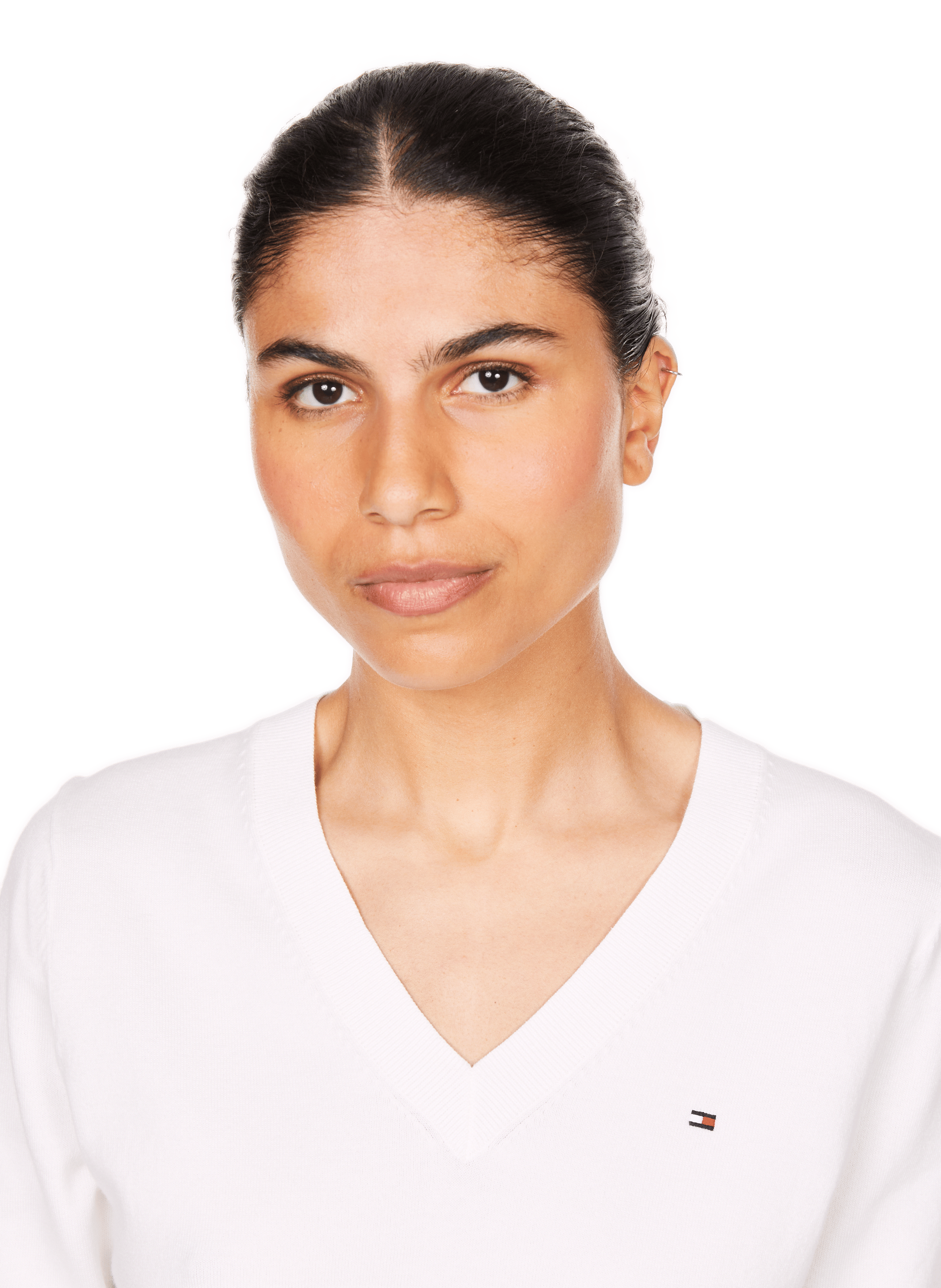 Pull col V en coton mélangé TOMMY HILFIGER Blanc