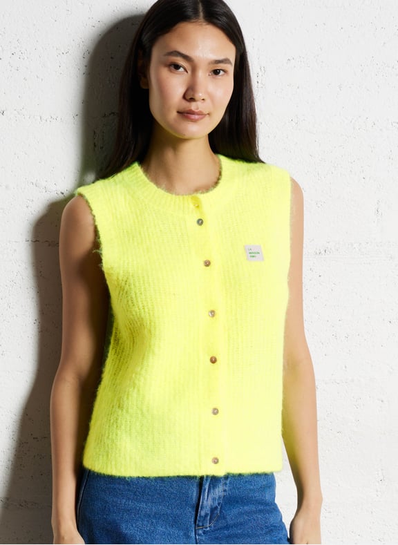 Gilet sans manches en maille duveteuse east Jaune by AMERICAN VINTAGE AMERICAN VINTAGE Gilet sans manches en maille duveteuse east Jaune