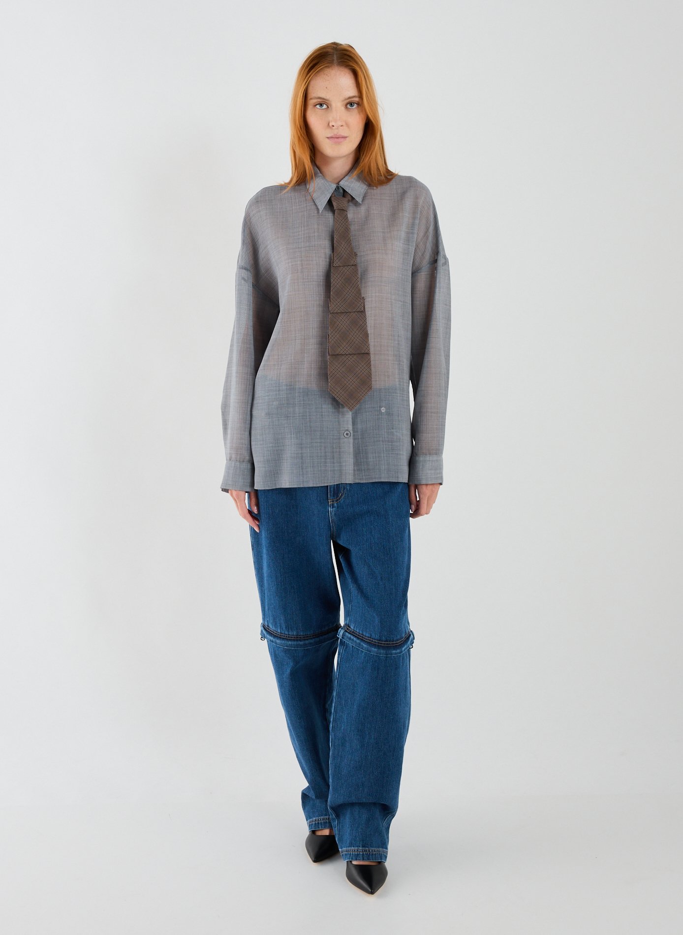 Jeans sous genou amovible en coton TIBI Bleu