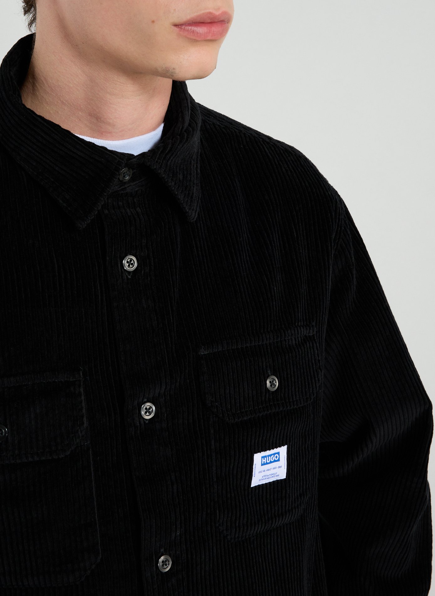 Oversized corduroy cotton shirt HUGO BLUE Black
