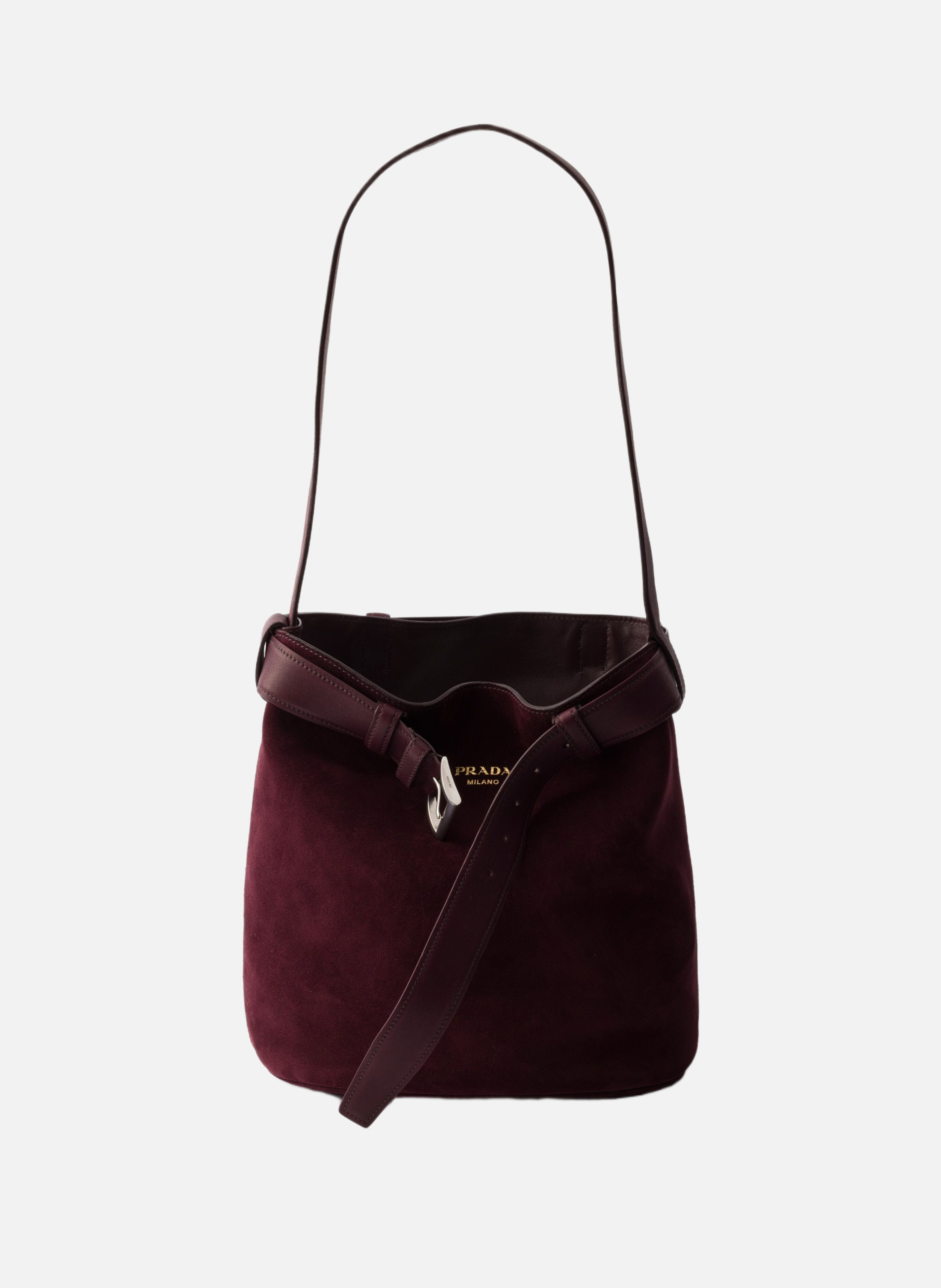 Sac seau prada buckle en daim avec ceinture PRADA Rouge