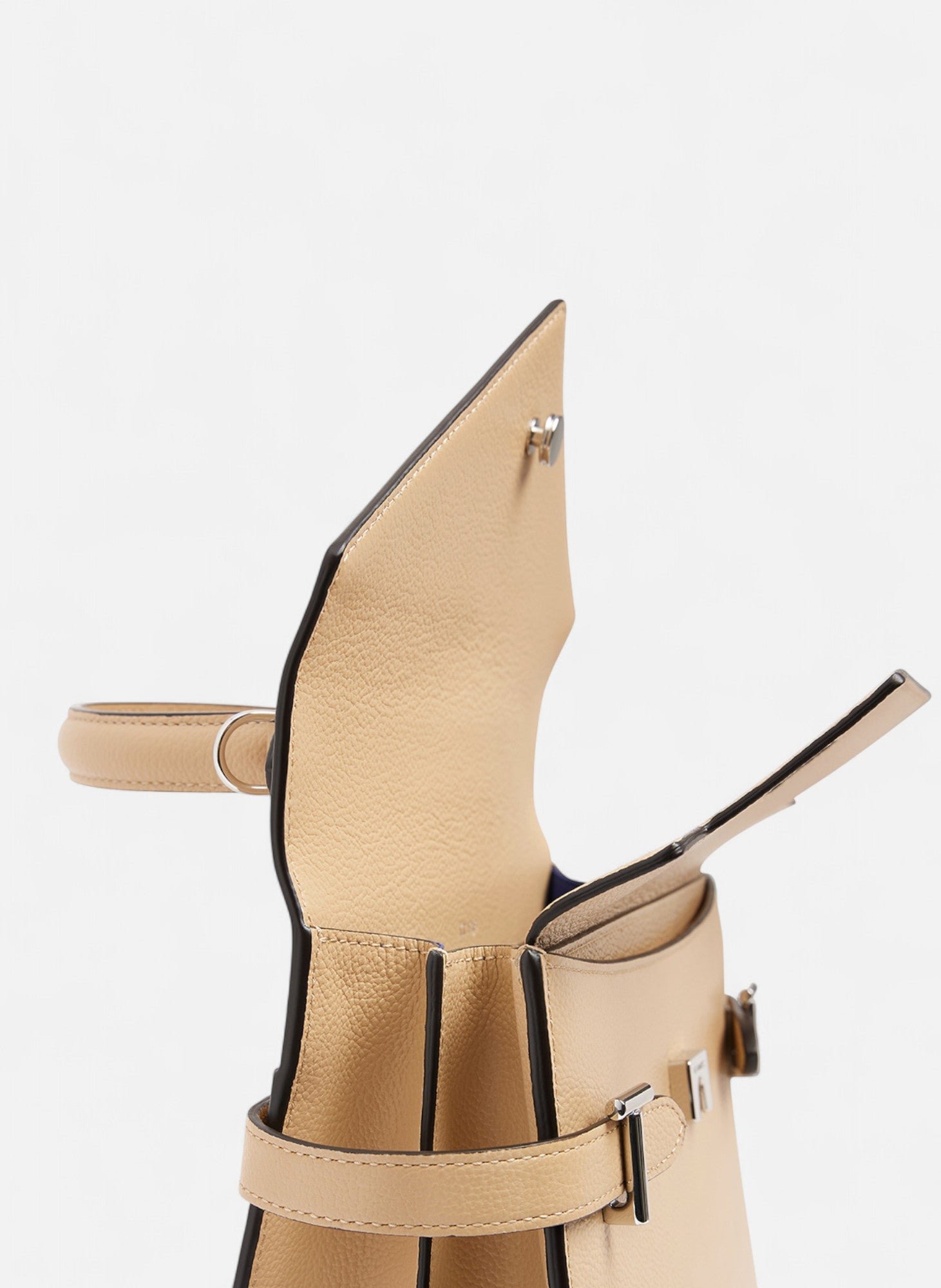 Sac à main double rabat moyen modèle emilie en cuir grainé LE TANNEUR Beige